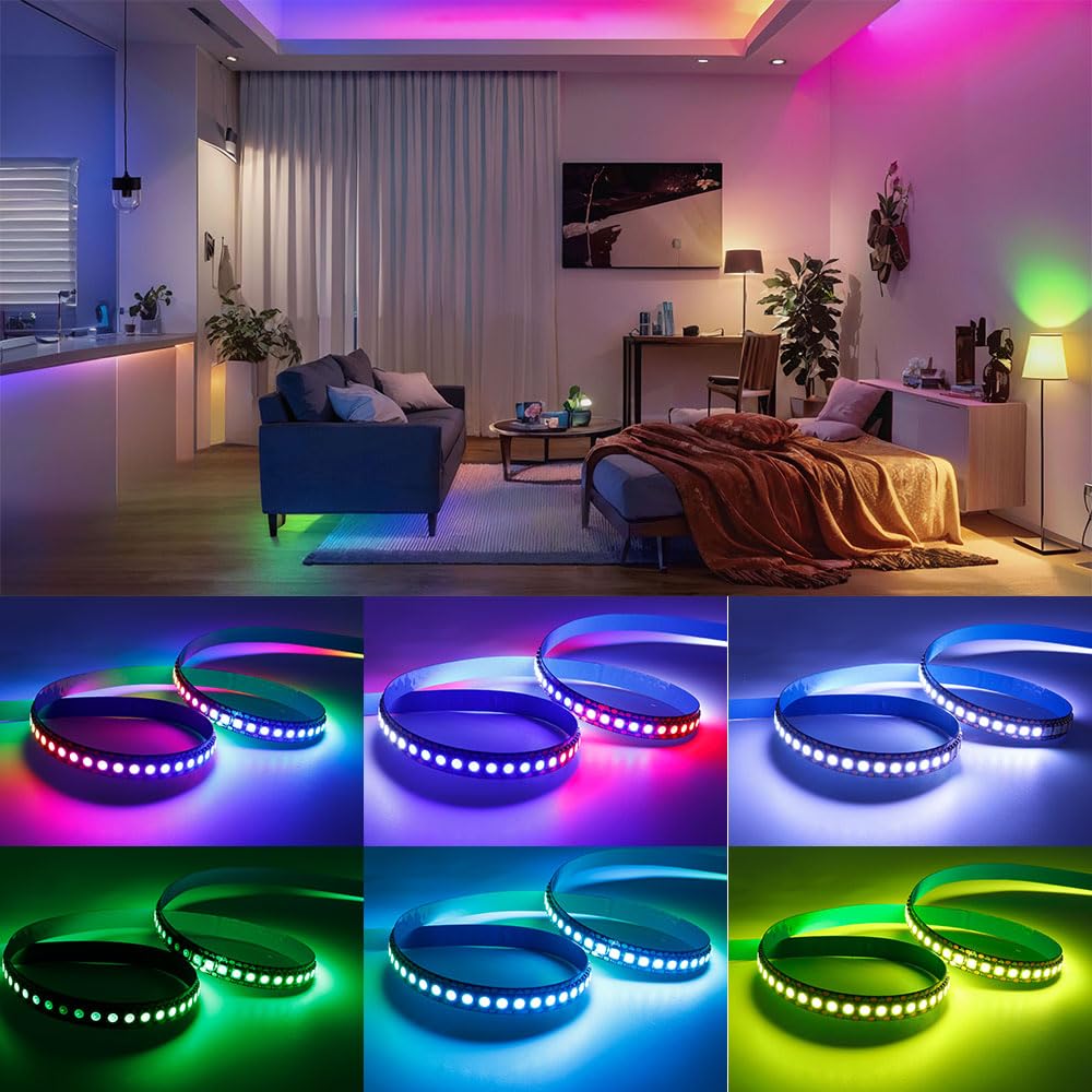 Loamlin Ws2812B Ic Rgb 5050Smd Eco Individual Addressable Led Strip Light, 3.2Ft 144Led/M Flexible Full Color Ip30 Dc5V Black Pc