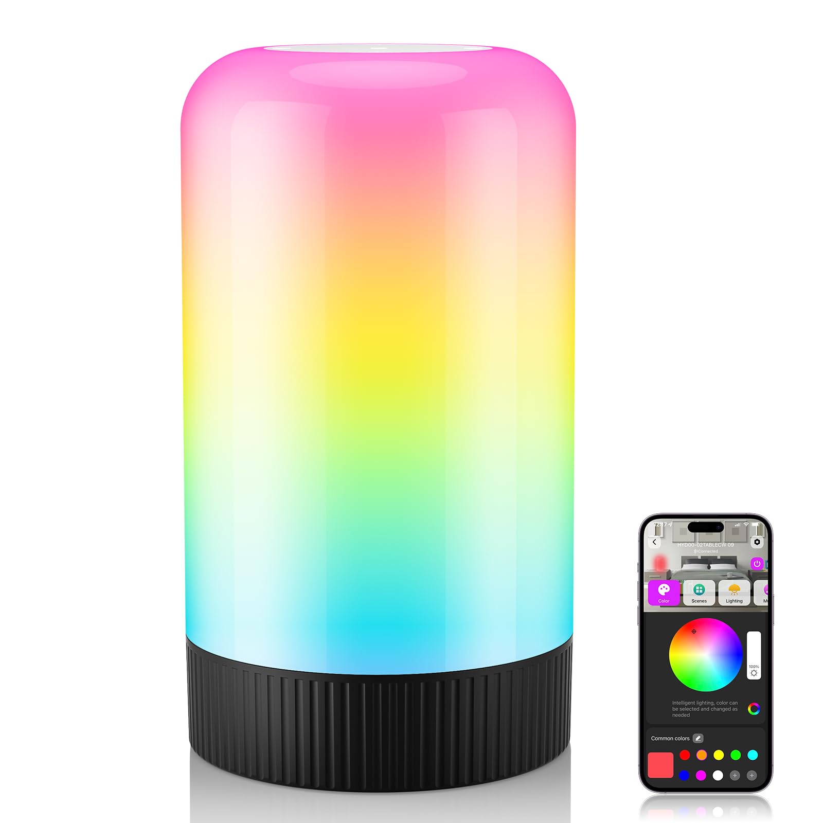 OIYN RGBICWW Smart Table Lamps, Touch Bedside Small Table Lamp, LED Desk Lamp with 30+ Scenes & 16M Colors, App & Touch Control,