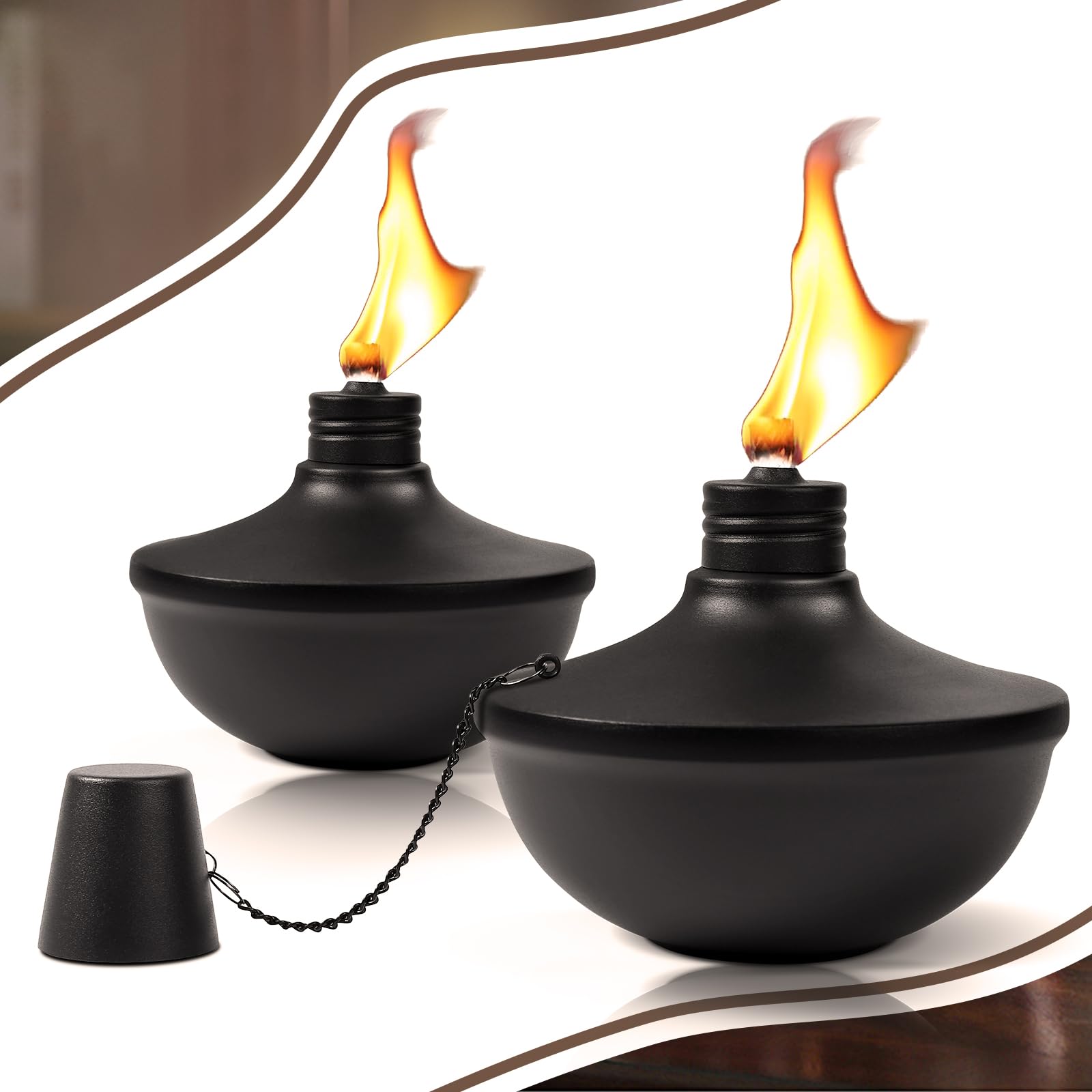 Fan-Torches 2-Pack Citronella Tabletop Torches, Refillable Metal Lights For Garden & Patio