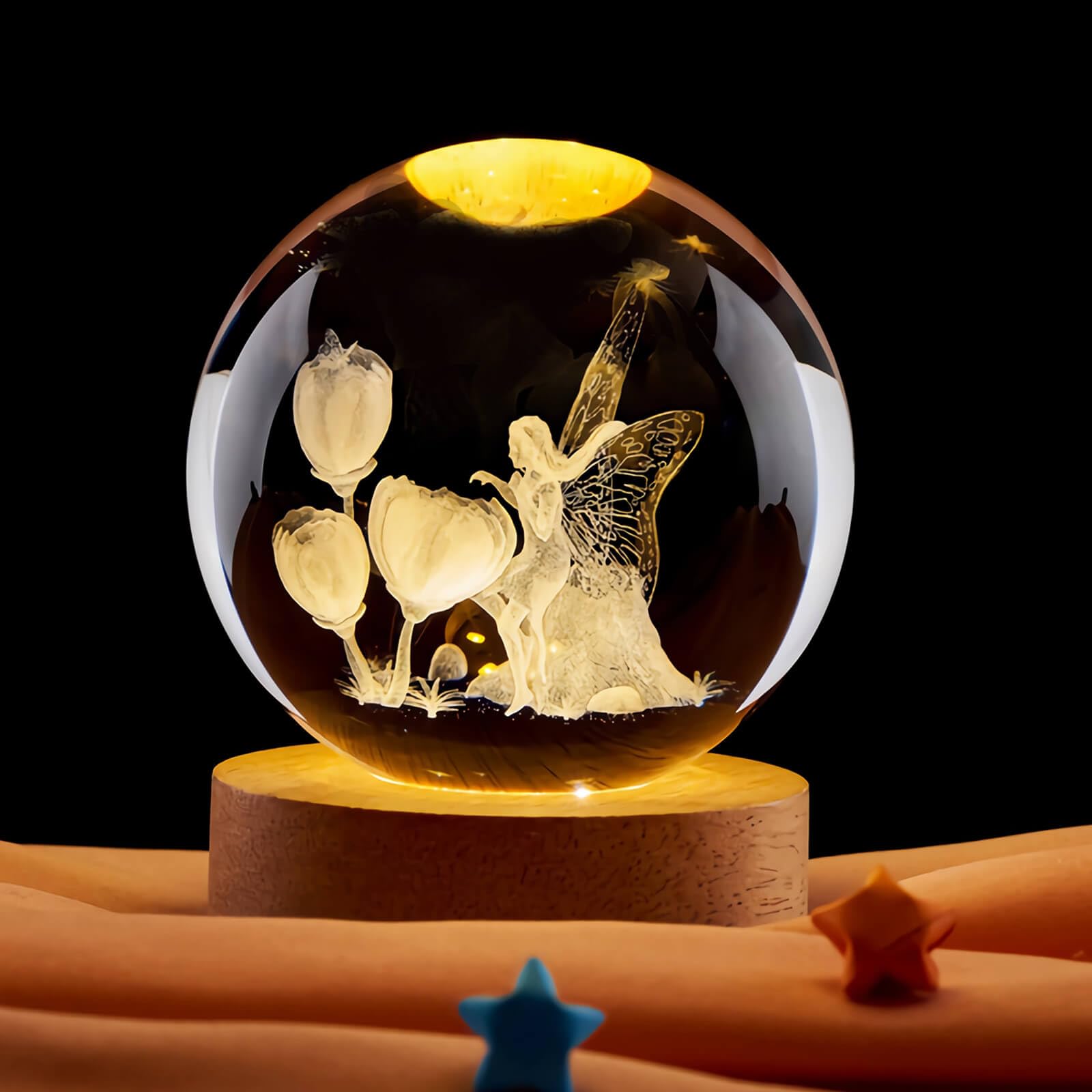 Linsina Fairy Lamp, 3.15In 16 Colors Crystal Ball Night Light With Wooden Base And Remote Control, Birthday Gift And Fairy Gifts