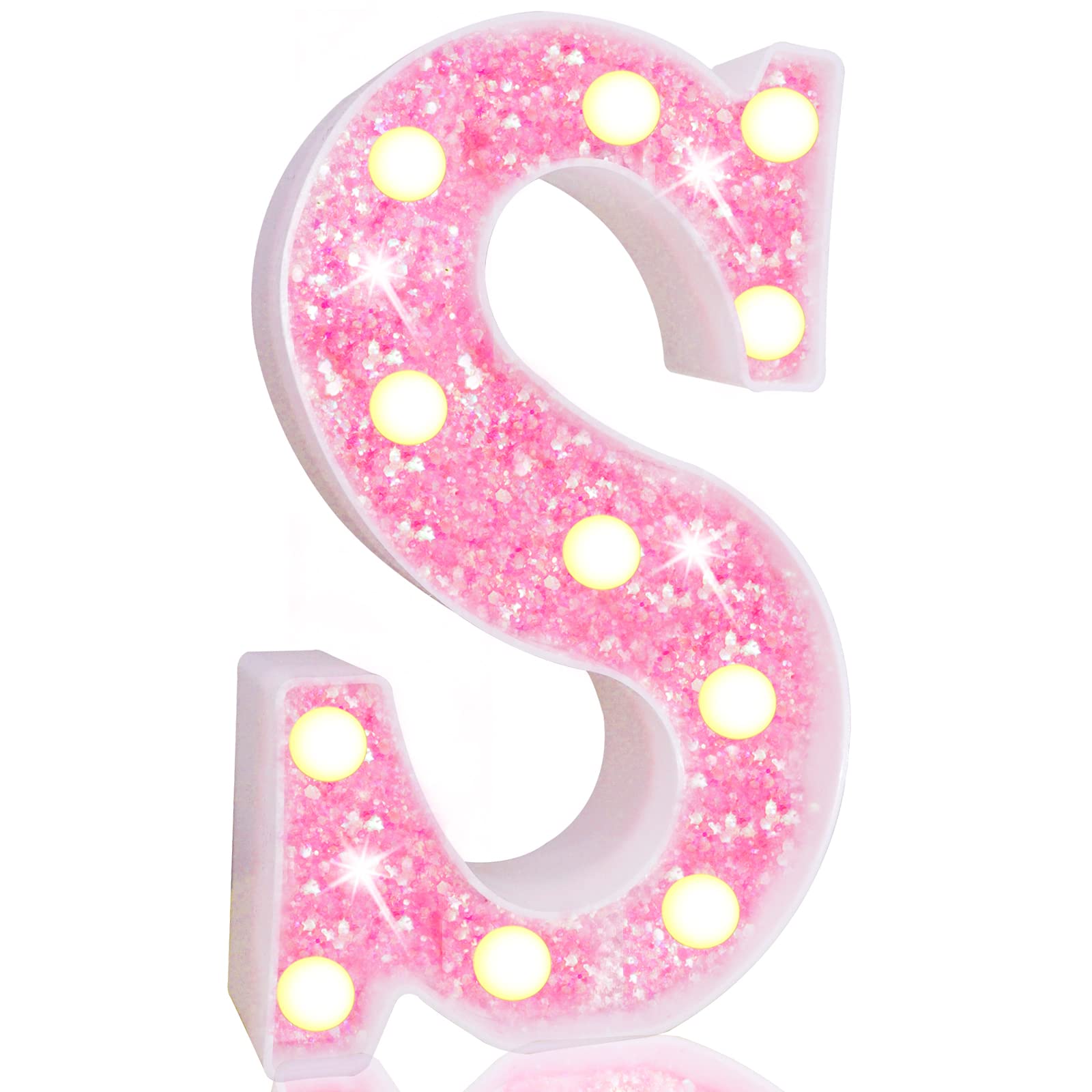 Pooqla LED Marquee Letter Lights, Sequin Pink, Battery Powered, Alphabet Sign for Parties and Home Decor
