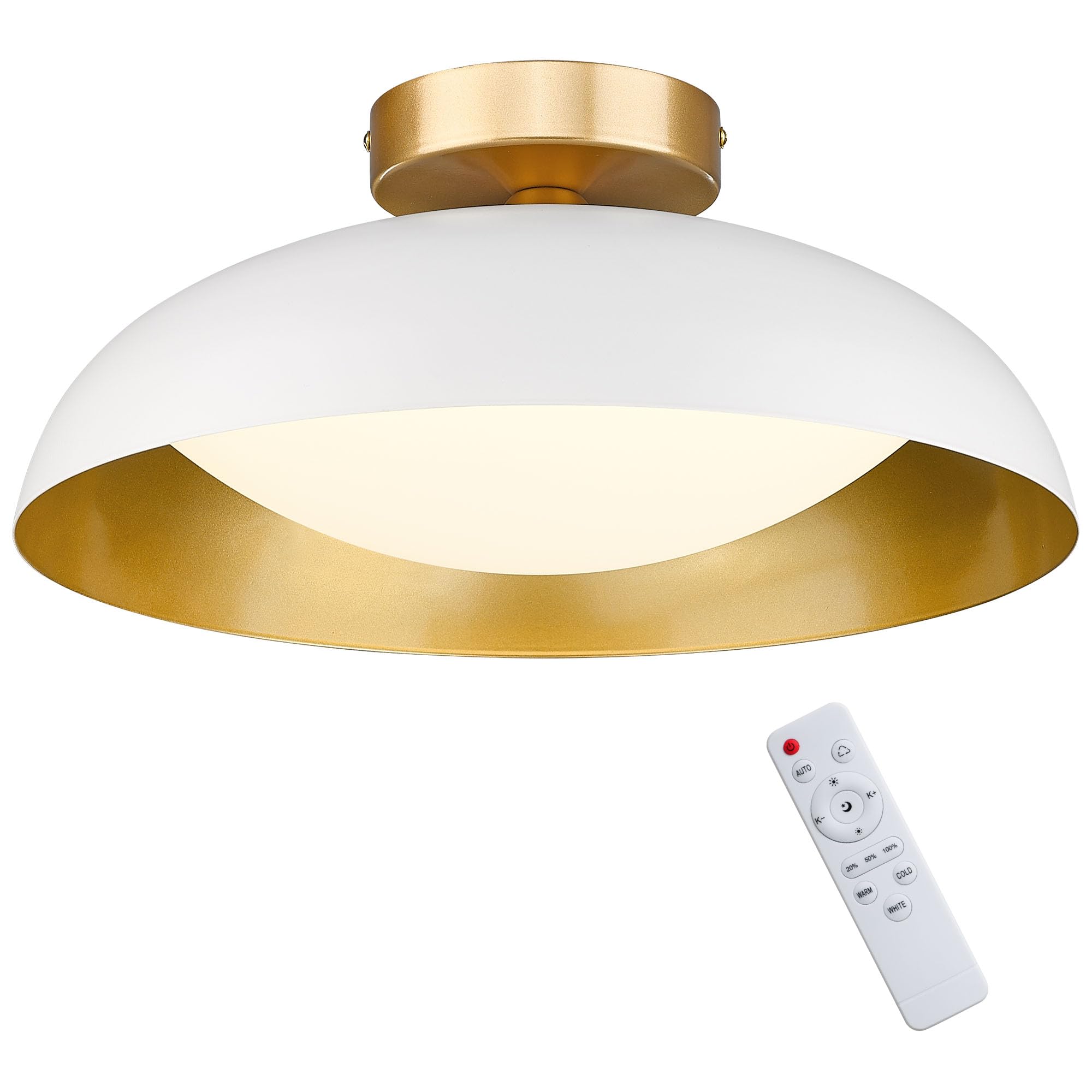 kudos Ceiling Light Fixture,16-inch Dimmable LED Flush Mount Ceiling Light with Remote Control, 24W/1300lm Ceiling lamp for Living Room, Kitchen,3000K-6000K Adjustable,KDCL02-WT-RM