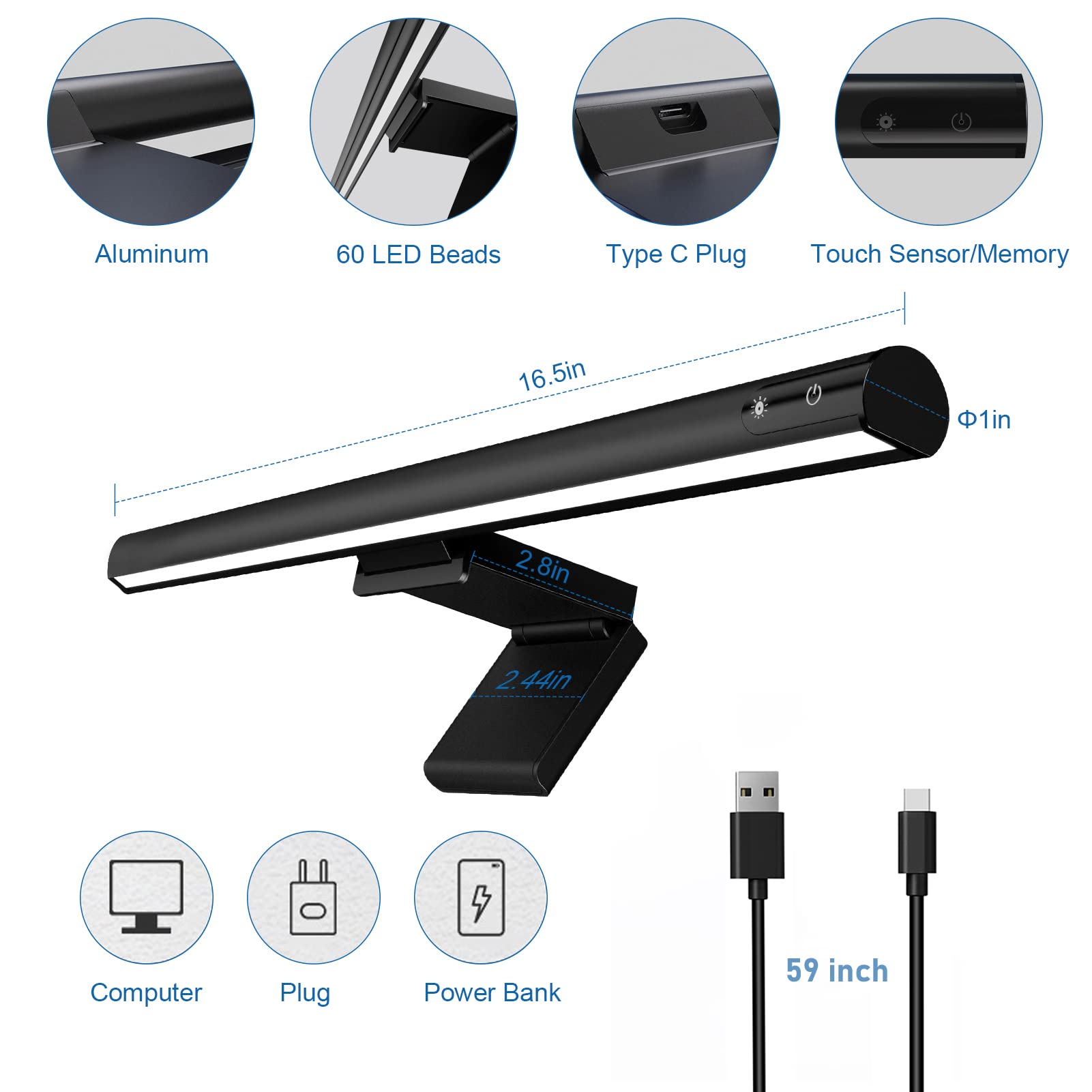 Lymax Monitor Light Bar: Flat/Curved Monitor Screen Led Lights Eye Caring Pc Monitor Led Bar Space Saving Desk Lamp With Auto-Di
