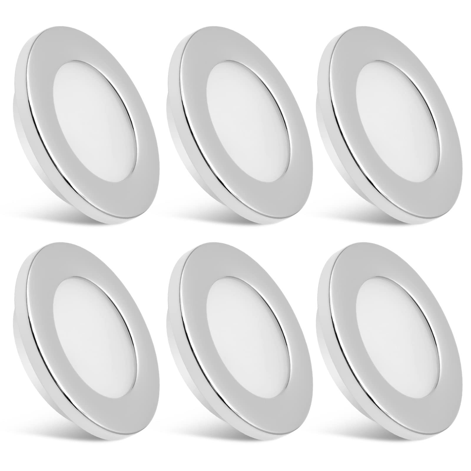 Dream Lighting 12V LED Recessed Puck Light Fixtures, 3W, 200 Lumens, Cool White, 2.7 inch, Pack of 6