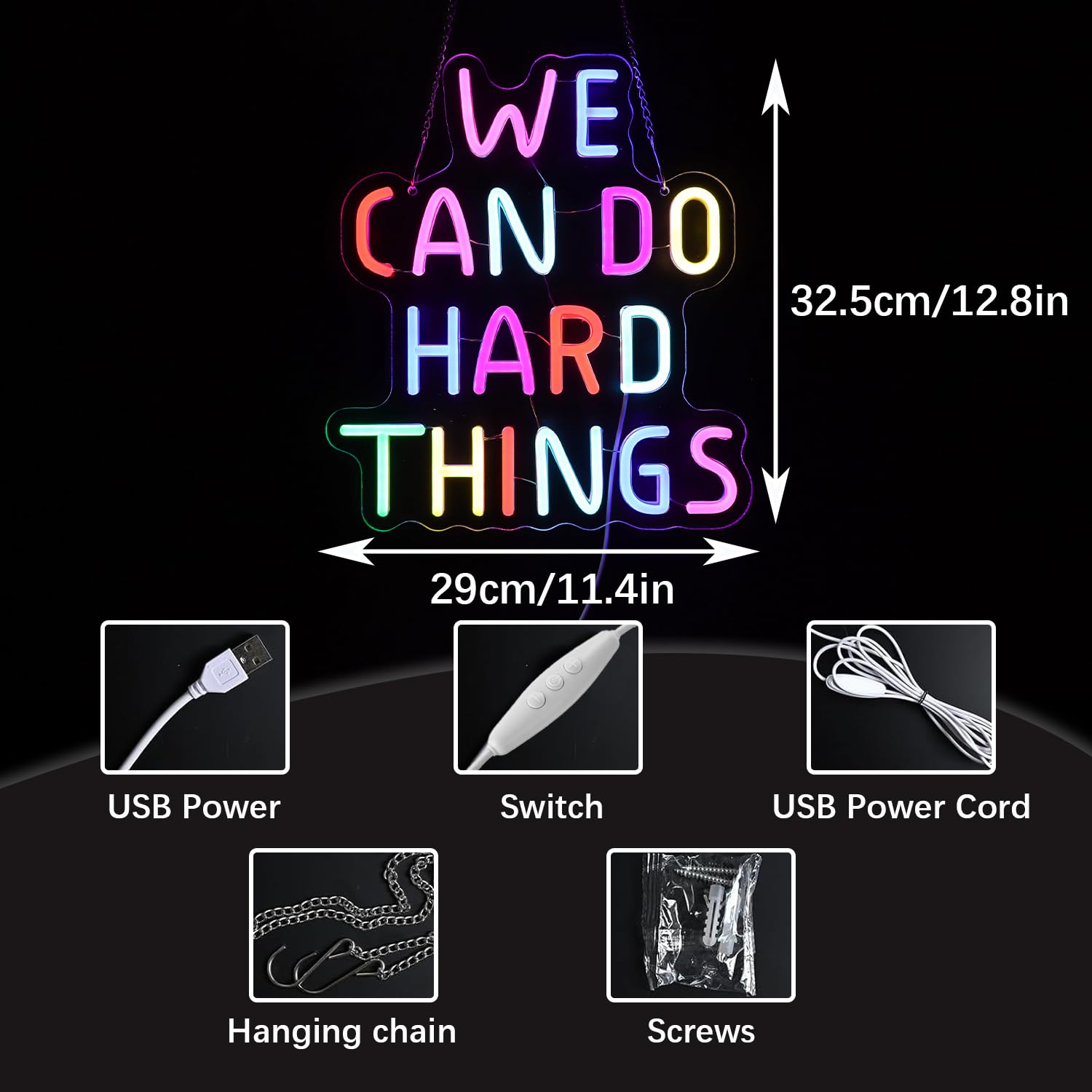 We Can Do Hard Things Neon Sign Classroom Decor Inclusive Decoration Welcome Gift Teacher Present Wall Sign For Primary Schools And Kindergartens Birthday (11.4?12.8)