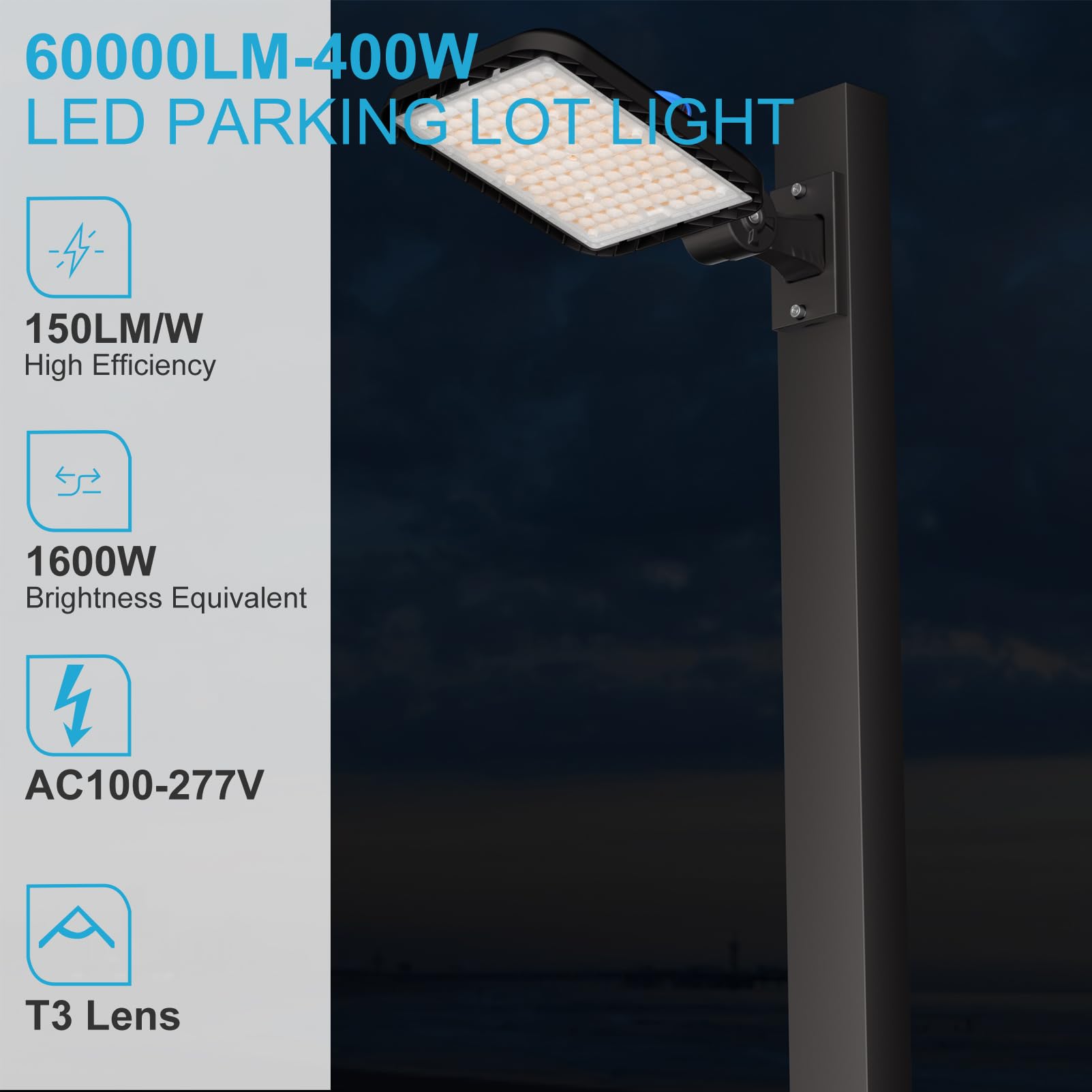 Lightdot 400W Led Parking Lot Light - 60000Lm, Dusk To Dawn, 3-Pack, Arm Mount, Brown