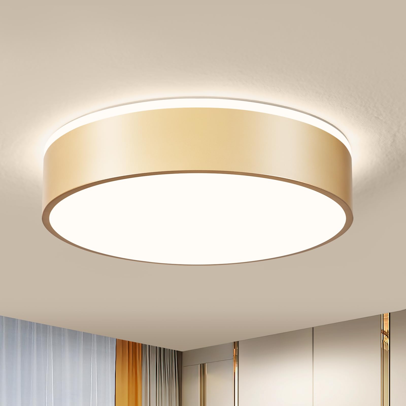 Vikaey Gold Led Ceiling Light Modern Flush Mount Light Fixture Round Metal Ceiling Lamp For Living Room Entryway Bedroom Kitchen