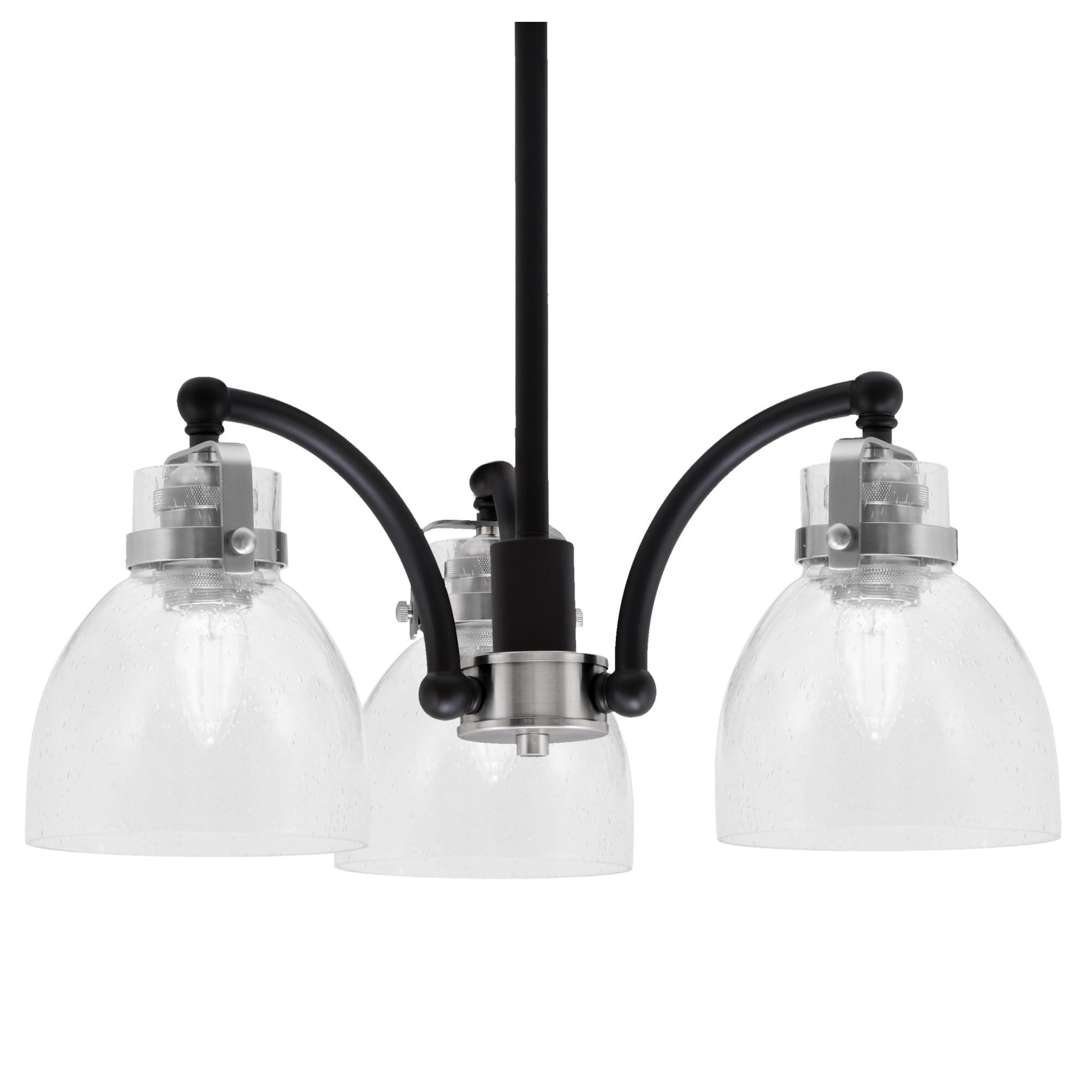 Easton Downlight, 3 Light, Chandelier Shown In Matte Black & Brushed Nickel Finish With 6&quot; Clear Bubble Glass