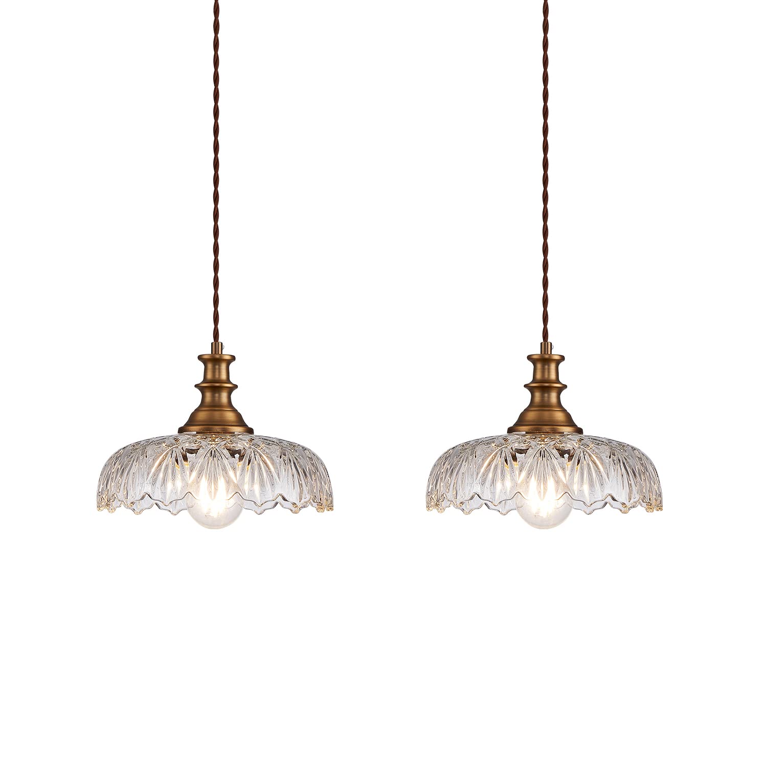 HDDFL Vintage Pendant Light Fixture, Matte Brass, Metal, 2 Pack, 9.45in, Model MJ-H086-2, for Kitchen Island, Bedroom, Living Room, Hallway