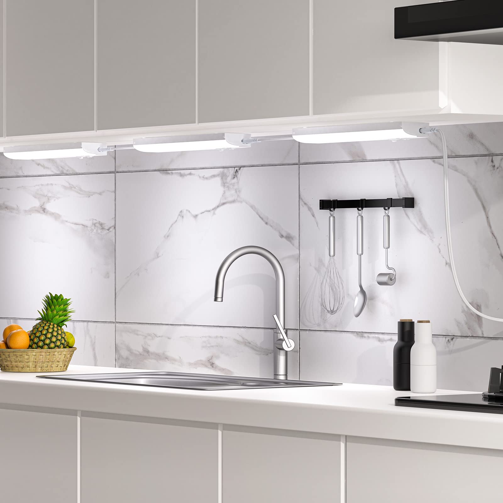 Pesuten Led Under Cabinet Task Lighting For Kitchen Plug-In Closet Light Dimmable Under Cabinet Light 3 Color 3000K/4000K/5000K For Kitchen Garage Counter/Sink Area 12 Inch