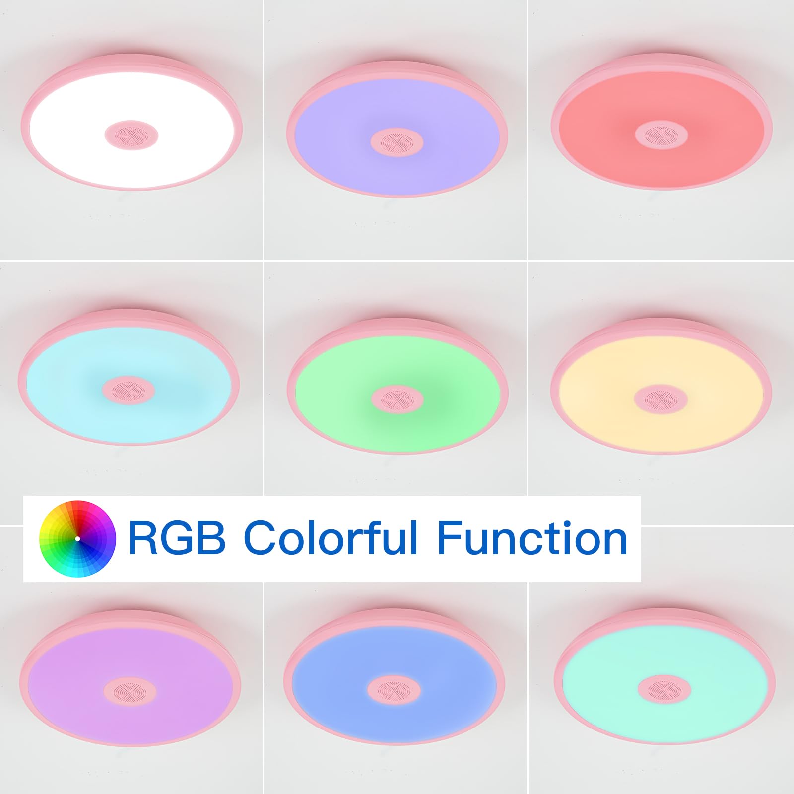 Asall Pink Waterproof Led Ceiling Light Fixture,Music Ceiling Lamp,With Bluetooth Speaker,11Inch 18W, 2700K-6500K Dimmable Rgb C