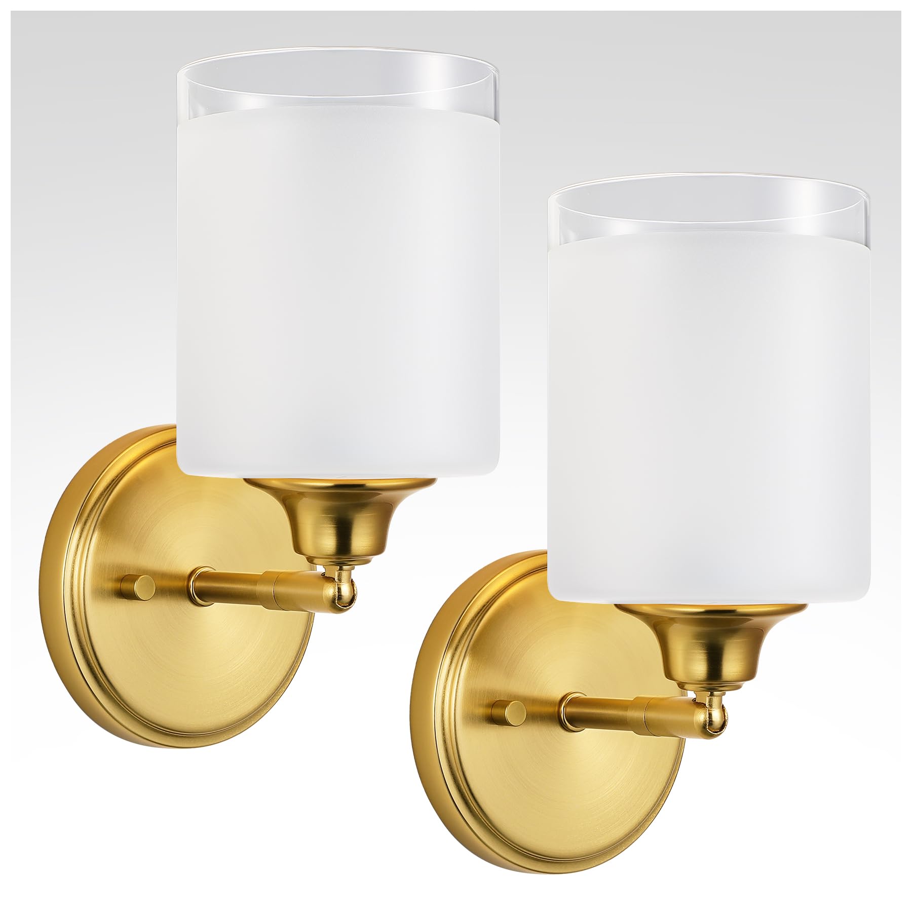 Xifeiniu Bathroom Wall Sconce Set Of Two With Frosted Glass Shades, Modern Indoor Vanity Wall Light For Mirror Bedroom Living Ro