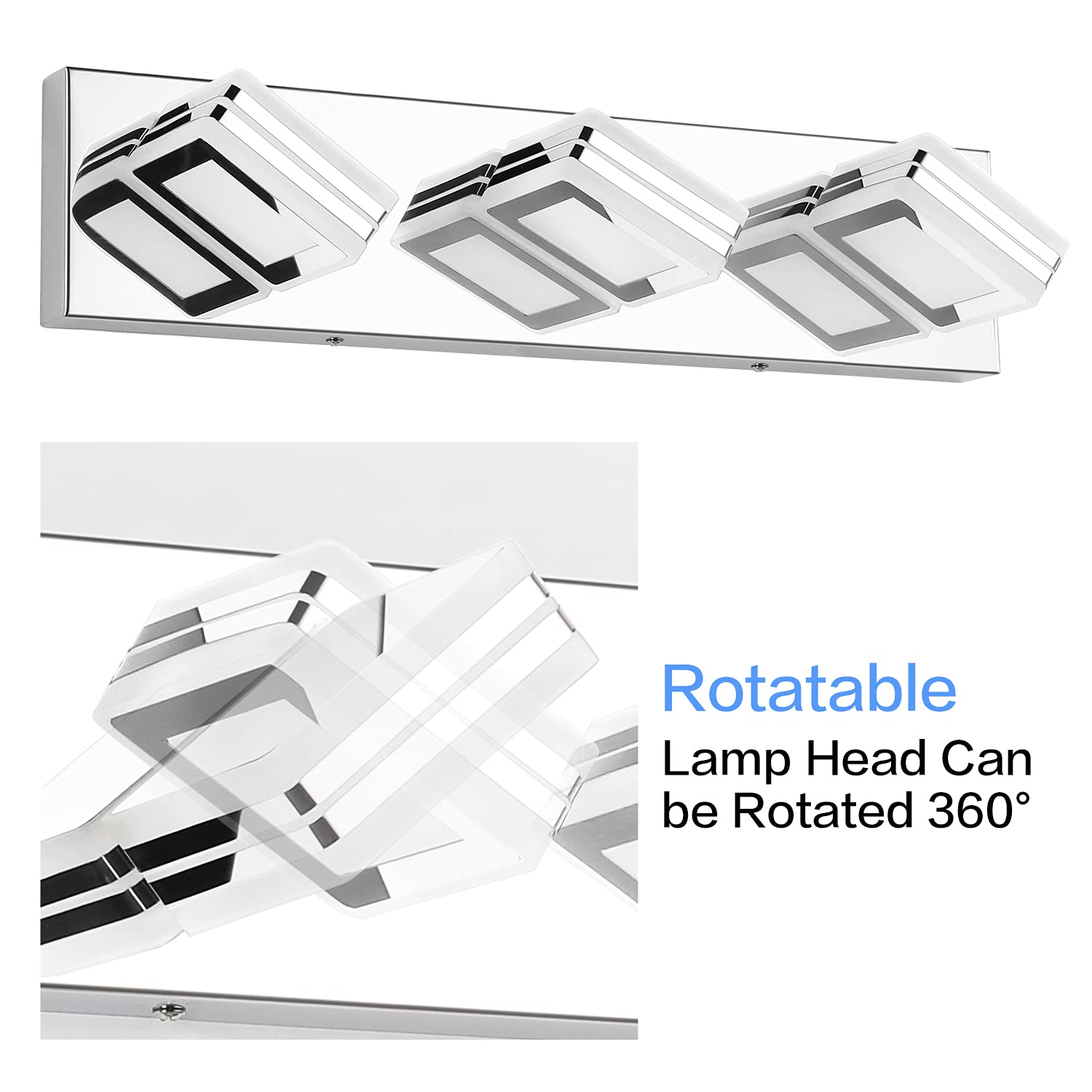 SOLFART 3 Light Chrome Vanity Lighting Fixtures - Modern Aluminum Bathroom Over Mirror Lights S9660-3T