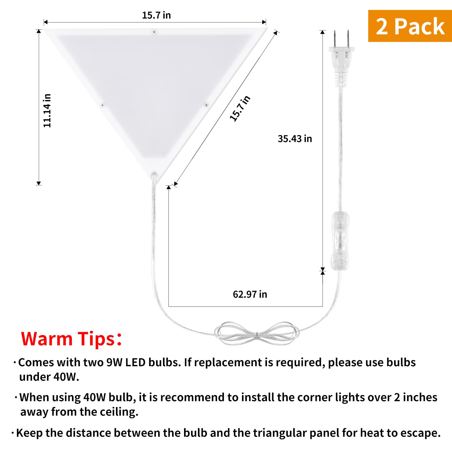 Zlierop Corner Light 2 Pack with 9W LED Bulb, Dimmable Acrylic Shade, 3 Color Temperatures, Ideal for Living Room and Bedroom
