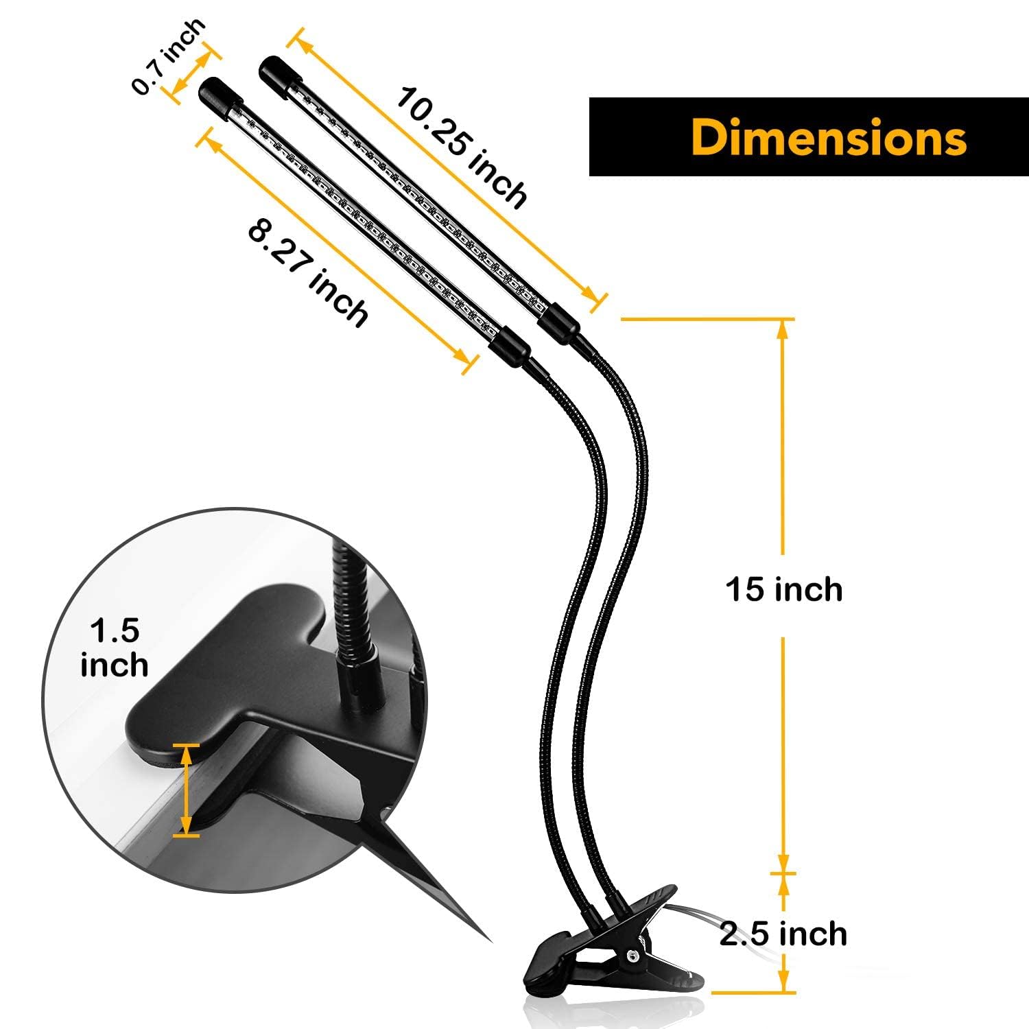 iPower LED Grow Light with Adjustable Gooseneck, Red&Blue Spectrum, 2 Tubes, 11 Dimmable Levels, Auto ON/OFF, 3/9/12H