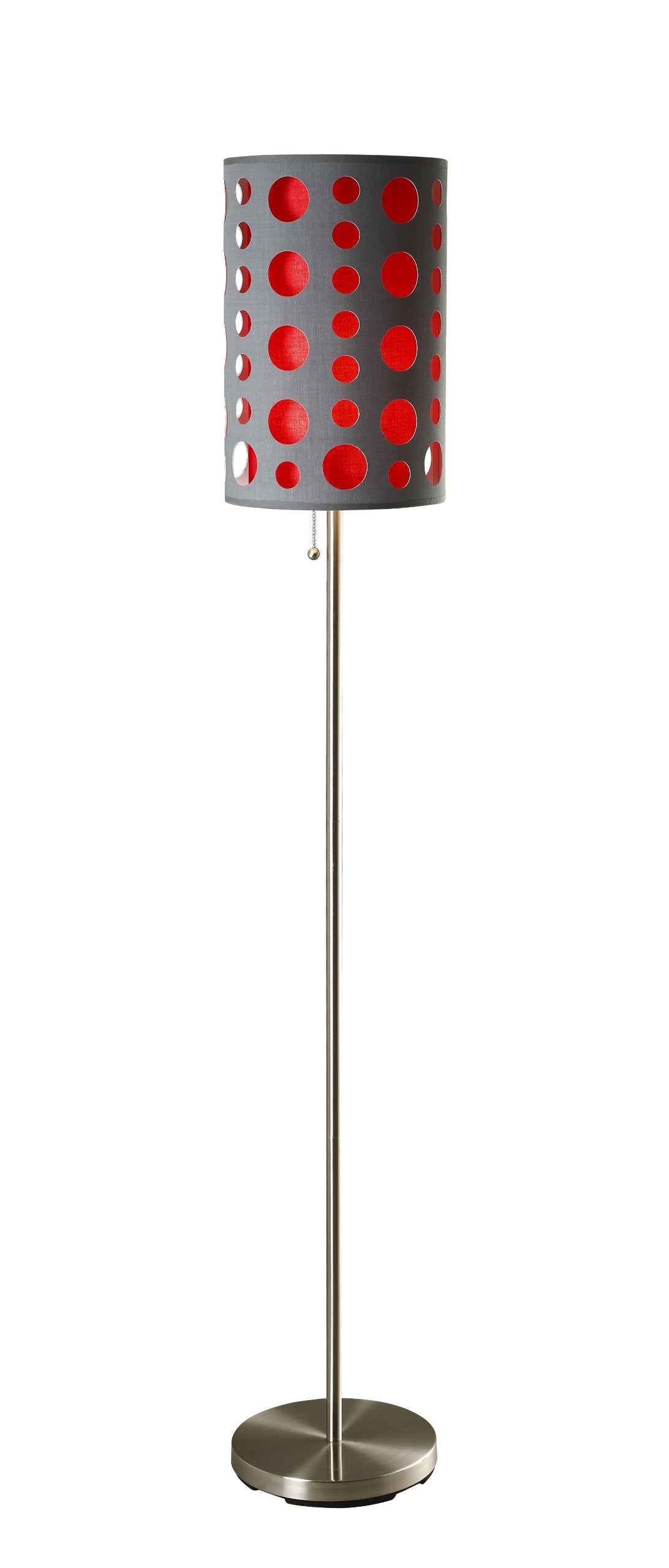 Ore International Modern Retro Floor Lamp, Metal, 66in x 16in x 16in, Grey/Red, Model 9300F-GY-RD
