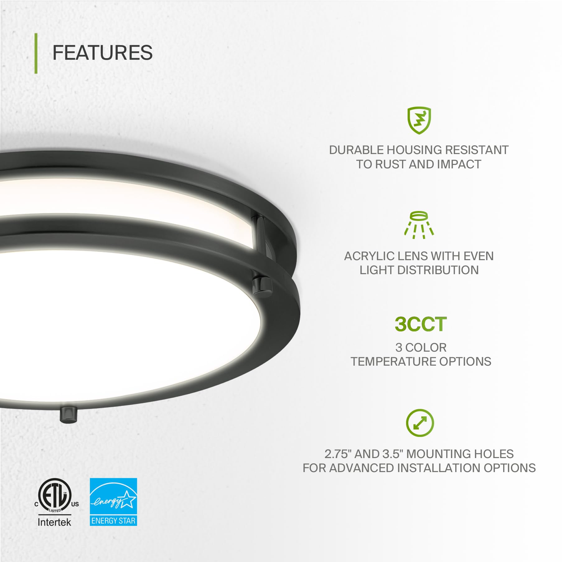 ASD LED Flush Mount Light Fixture 12 Inch 20W Dimmable Energy Star ETL Listed Black 4 Pack