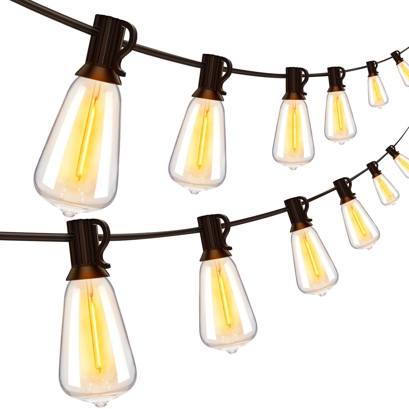 Ollny Outdoor String Lights 160FT, Shatterproof Connectable Patio Lights with 80+4 Spare ST38 Vintage Bulbs, 2200K Warm White Wa