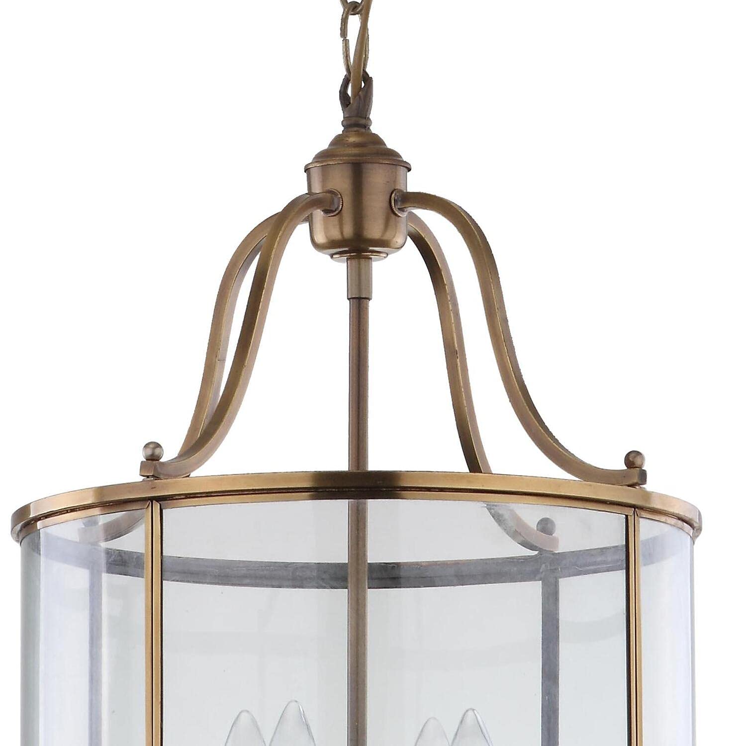 Safavieh Sutton Place 4-Light Adjustable Pendant Light Fixture, 13in Diameter, Brass and Clear Shade, Model LIT4220A, LED Bulbs Included