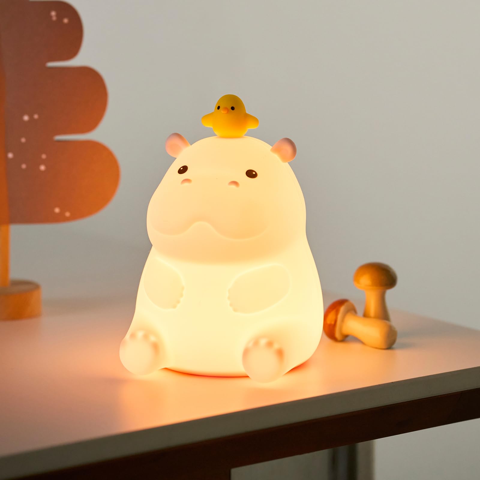 Cute Hippo Night Light  Animal Lamp  Food Grade Silicone  Rechargeable  2 Level Dimmable  Squishy Nursery Nightlight For Desk Decor  Funny Gifts Stuff For Boys Girls Baby  White Elephant Gifts