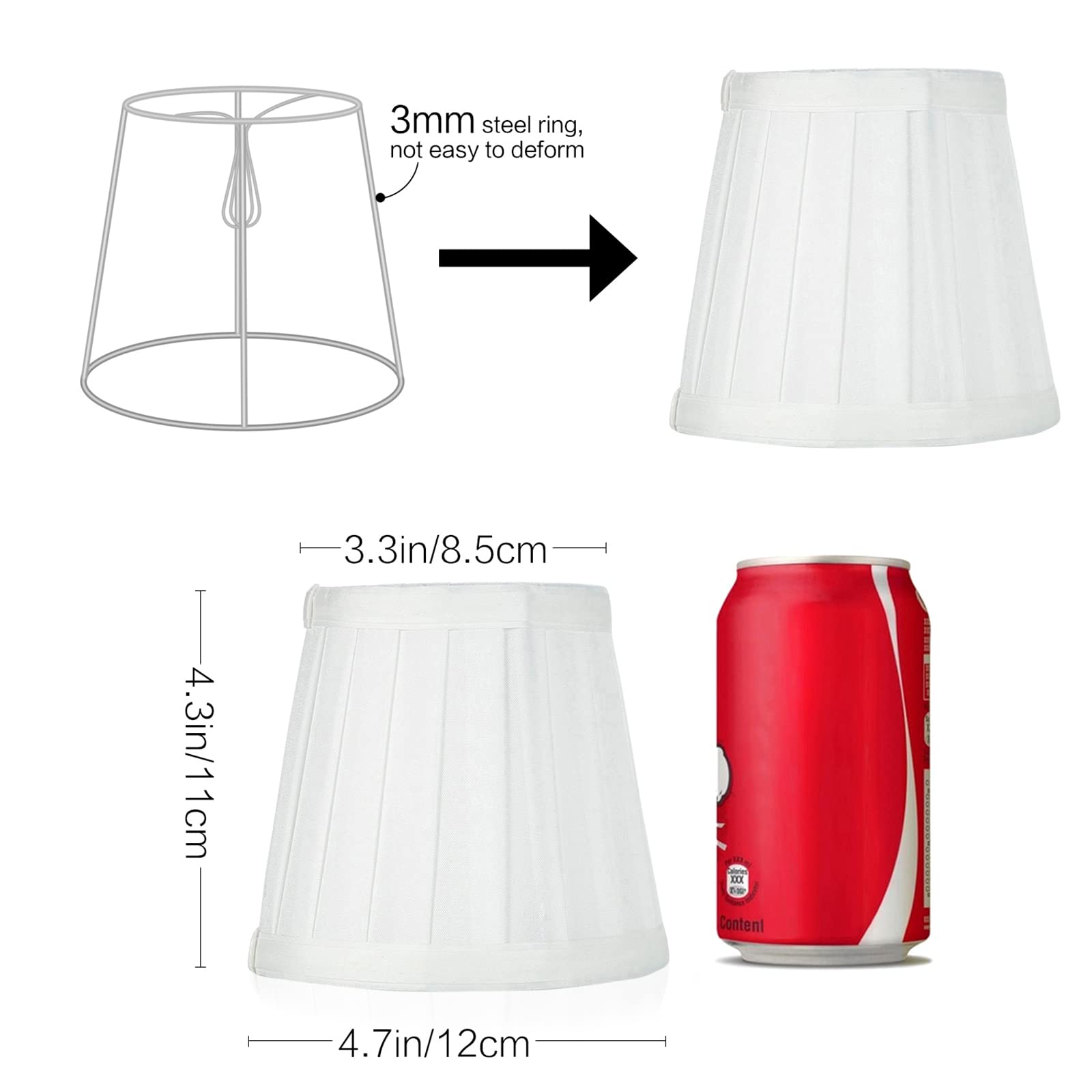 Fuloon Small Clip-On Lamp Shades, White Pleats, 3.3x4.3x4.7 in, 6 Pack
