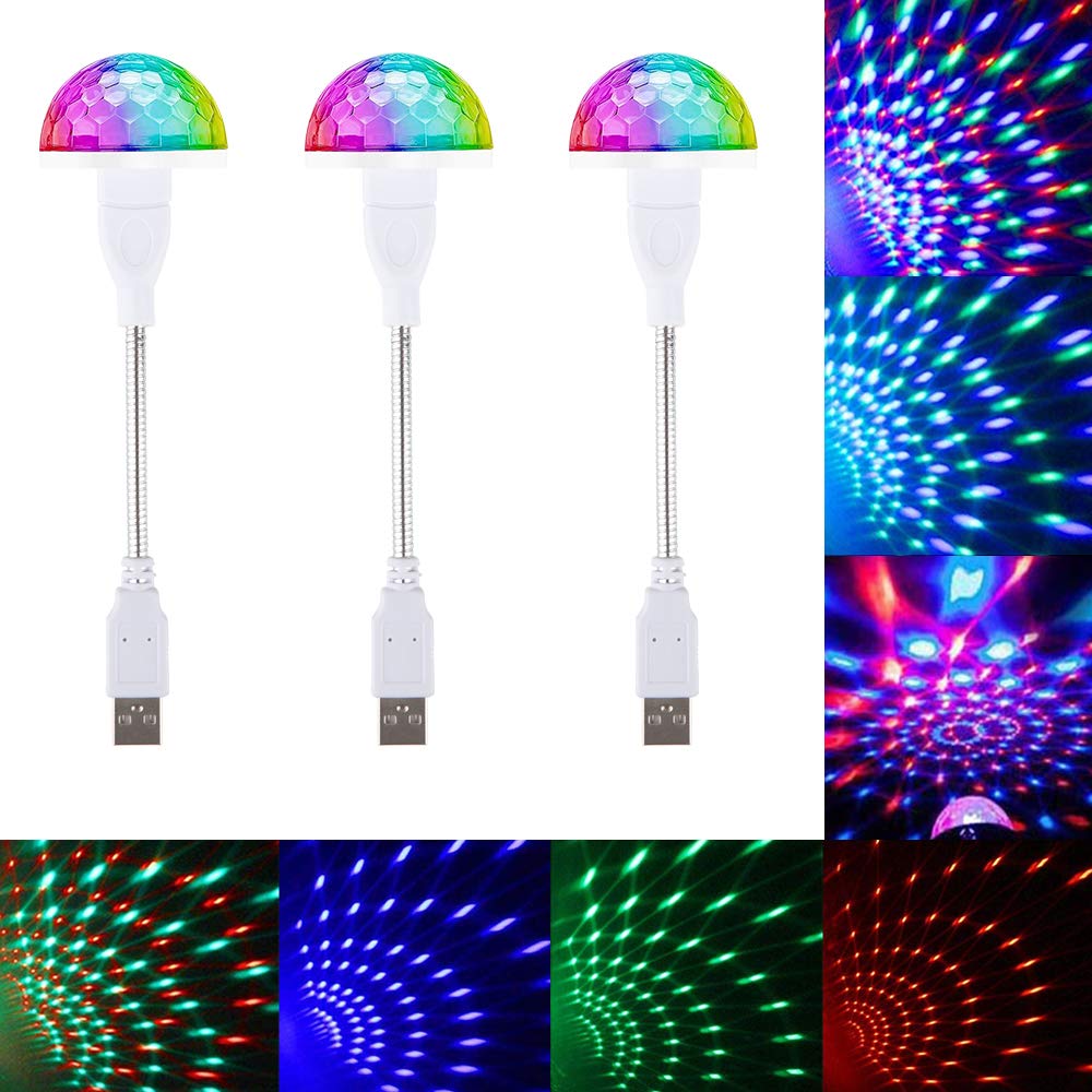 Usb Mini Disco Light With Flexible Usb Extender, 3Packs, Sound Activated Party Lights Dj Disco Ball Stage Lights-Multi Colors Le