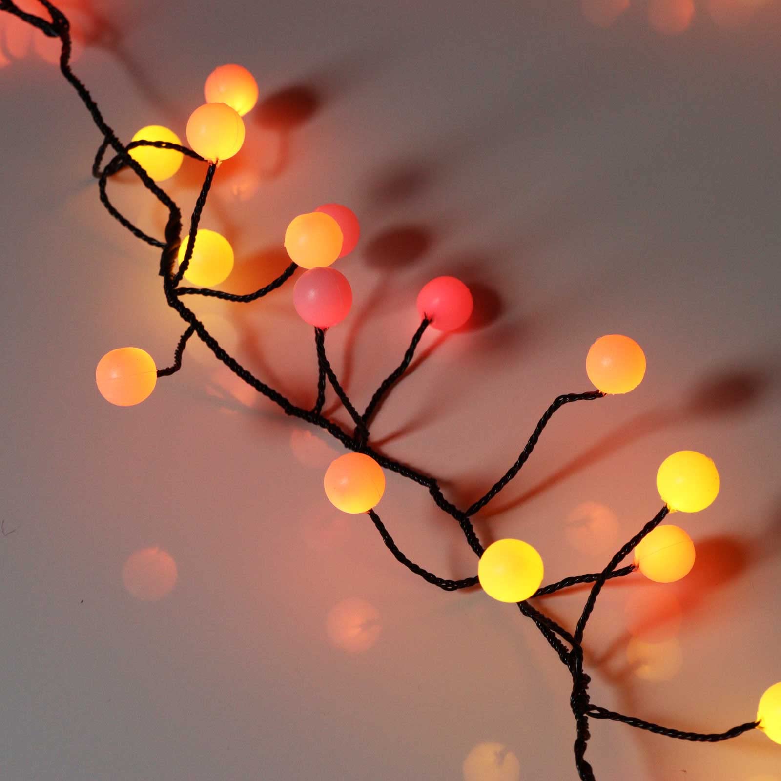 Qbis 120 Berry Cluster Lights, Halloween Decorations, Halloween Lights Outdoor/Indoor, Plug In Fairy String Lights For Indoor/Outdoor Halloween Decor Or Fireplace Decor, Red, Orange & Yellow Lights