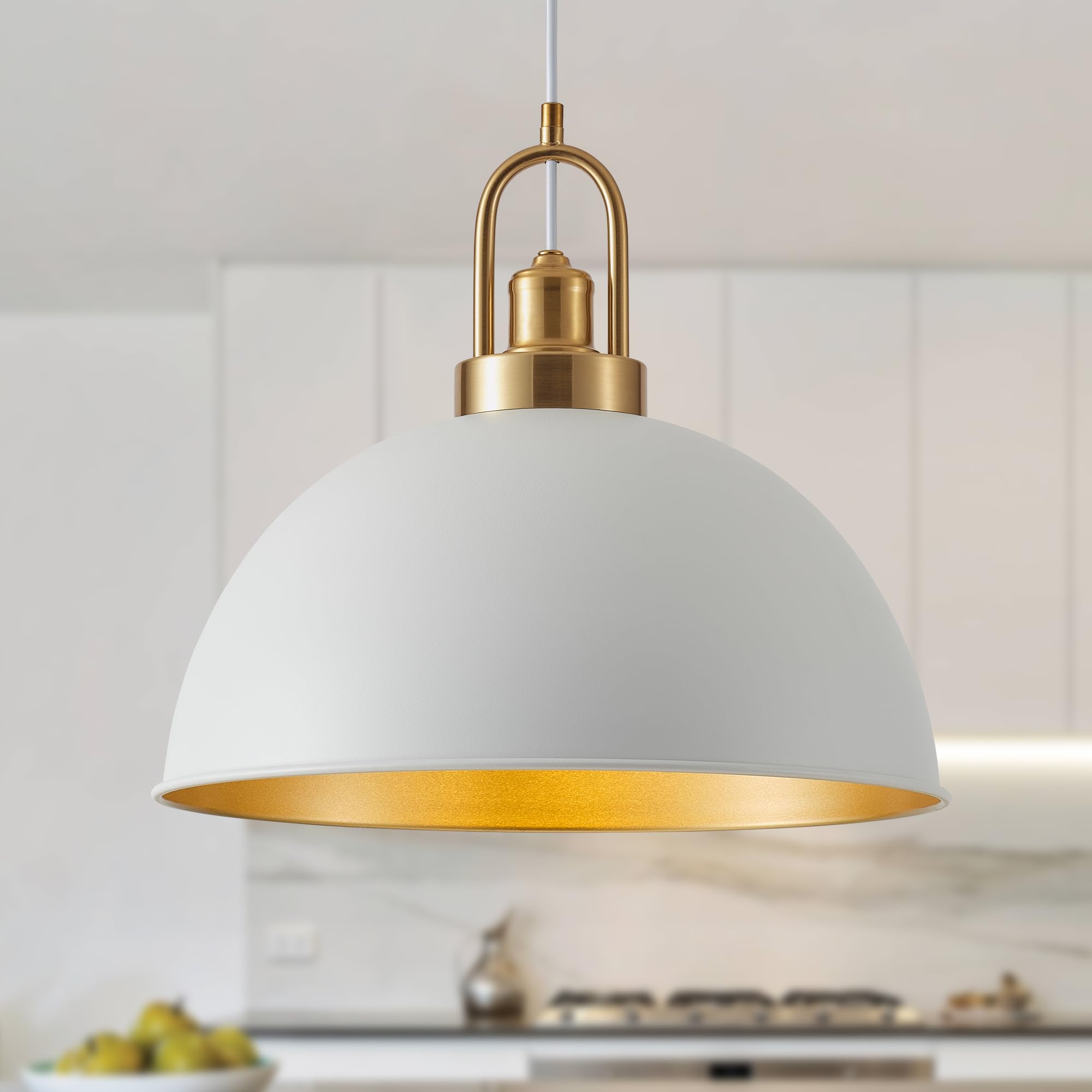 Febeleven 15.74'' Industrial White Large Pendant Light Matte Finish Metal Light Fixture Farmhouse Hanging Light for Kitchen Isla