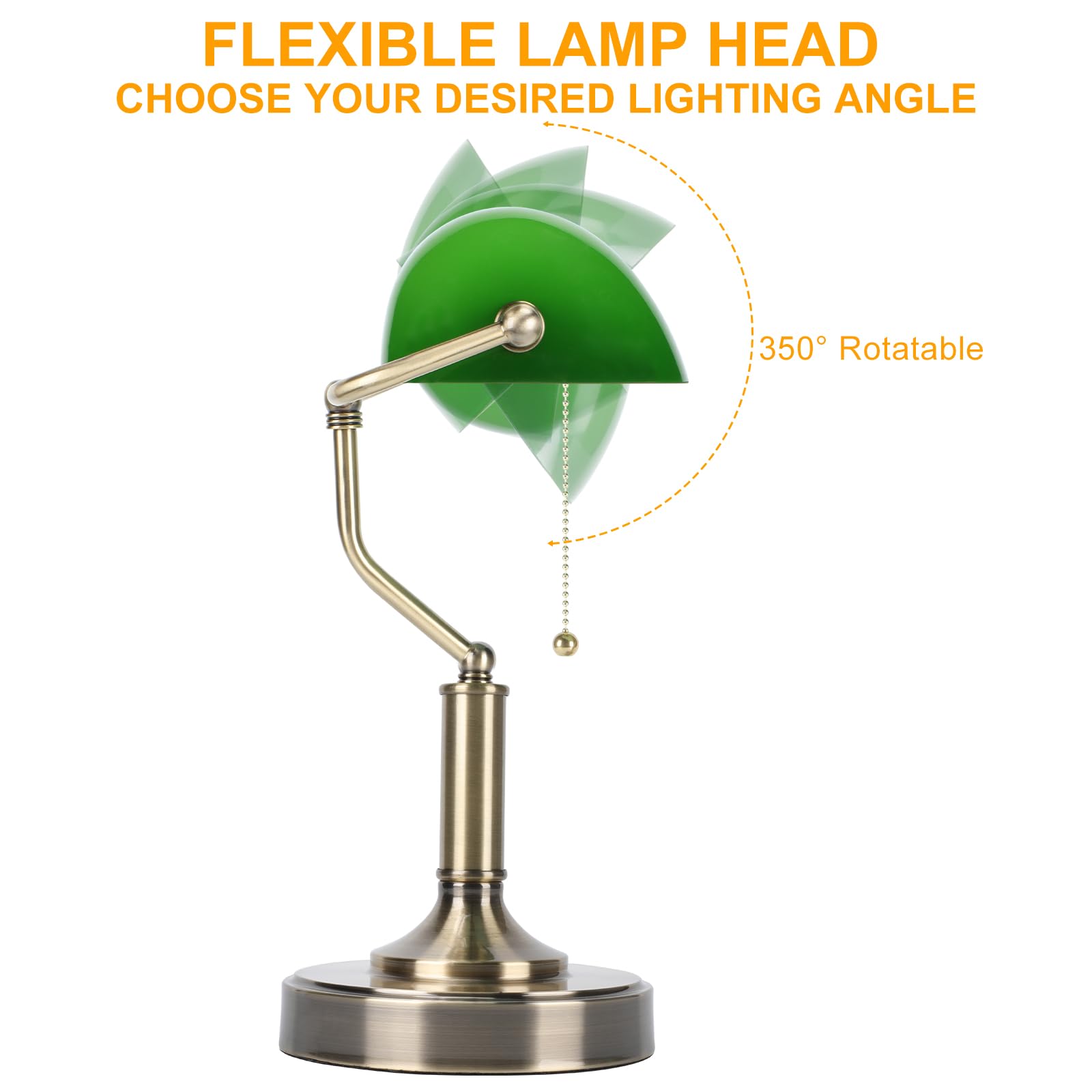 Linnmon Bankers Lamp, Green Desk Lamp With Pull Chain Switch, Retro Lamp With Usb And Type C Charging Ports, Vintage Lamp For Ho