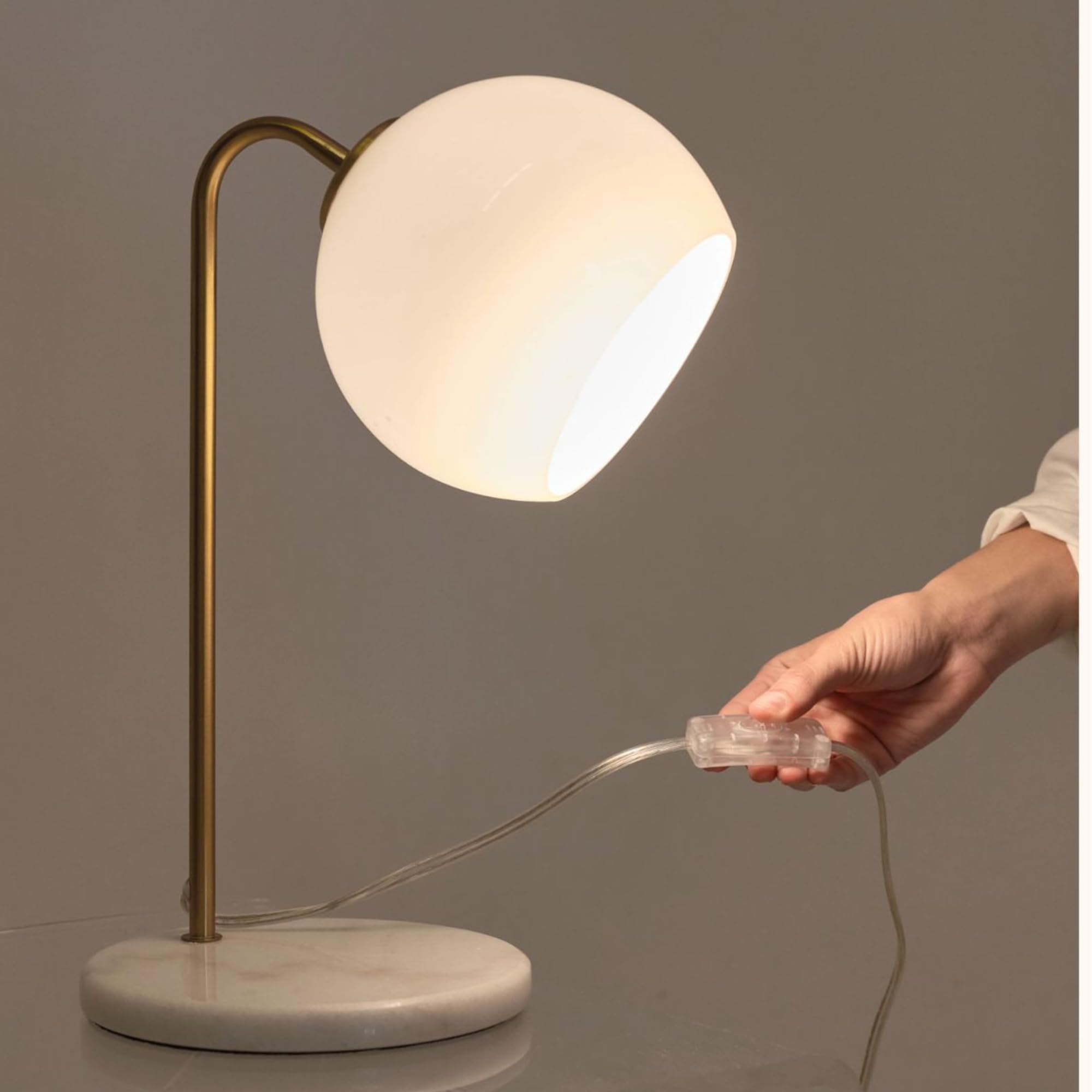 Brightech Krystal Led Table Lamp, Frosted Glass Globe Arcing Living Room Lamp, Mid-Century Modern Standing Lamp For Living Rooms