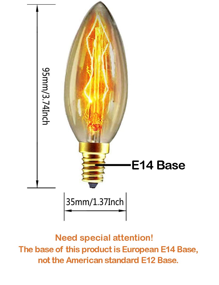 Ctkcom 40 Watt E14 Base Edison Chandelier Light Bulbs (6 Pack),C35 Vintage Antique Bulbs,Dimmable ,Amber Glass, Warm White 2300K