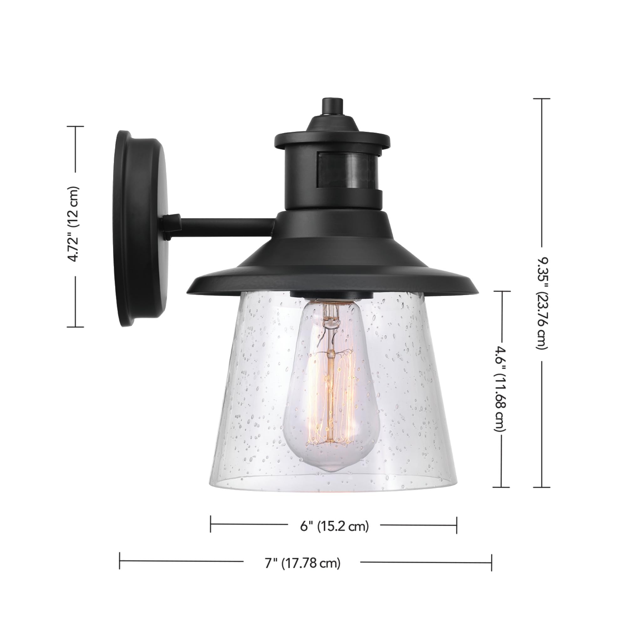 Globe Electric Motion Sensor Wall Sconce, 1-Light Outdoor Porch Light, Matte Black, 30Ft Range