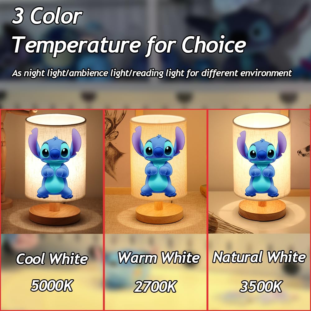 Sapouni Cute Bedside Table Lamp - LED Wood Base Flaxen Shade, 3 Colors, Model A, Perfect for Kids Room and Christmas Decor