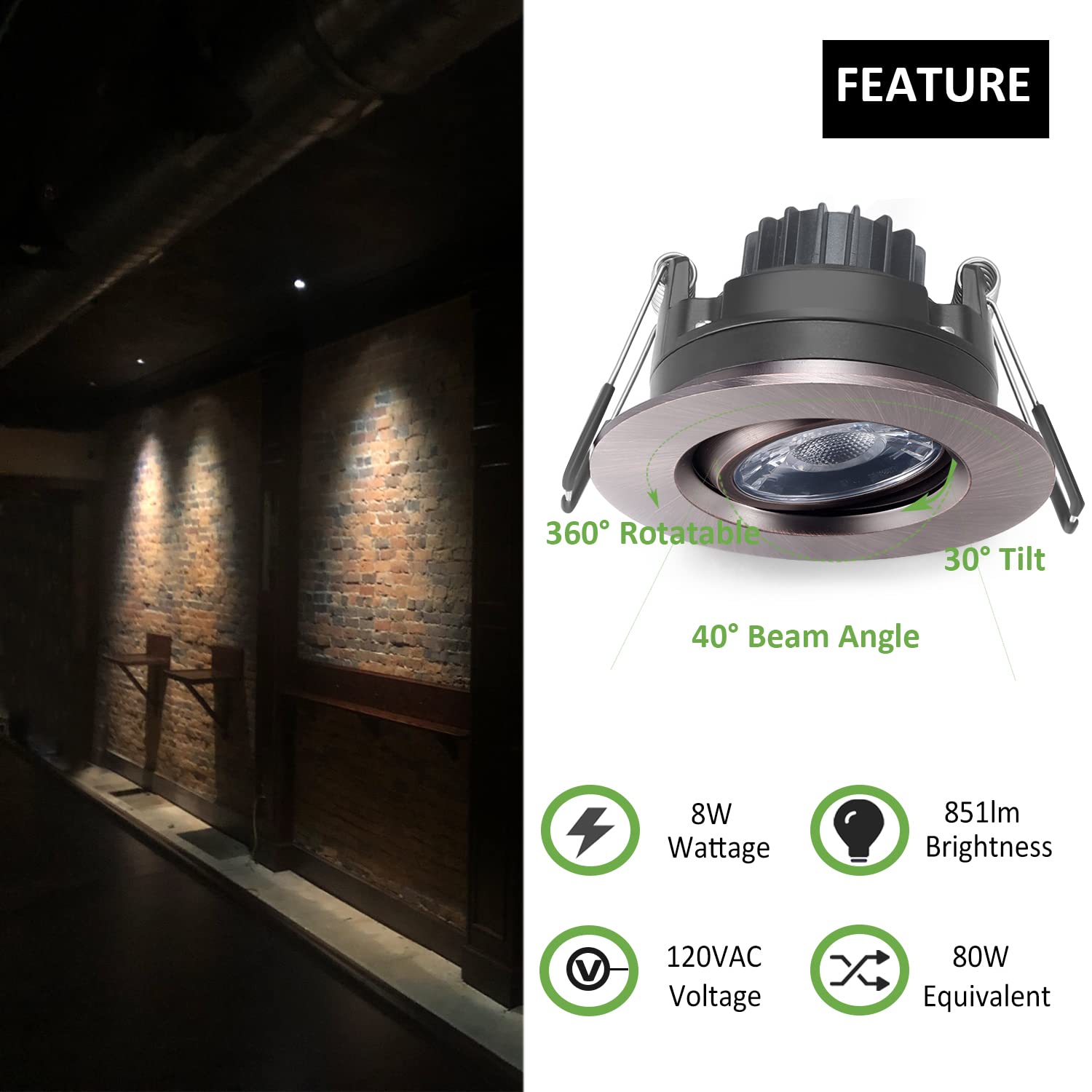 POPANU 3-Inch Canless Recessed Gimbal Downlight, Dimmable 8W, 5 CCT, Oil Rubbed Bronze