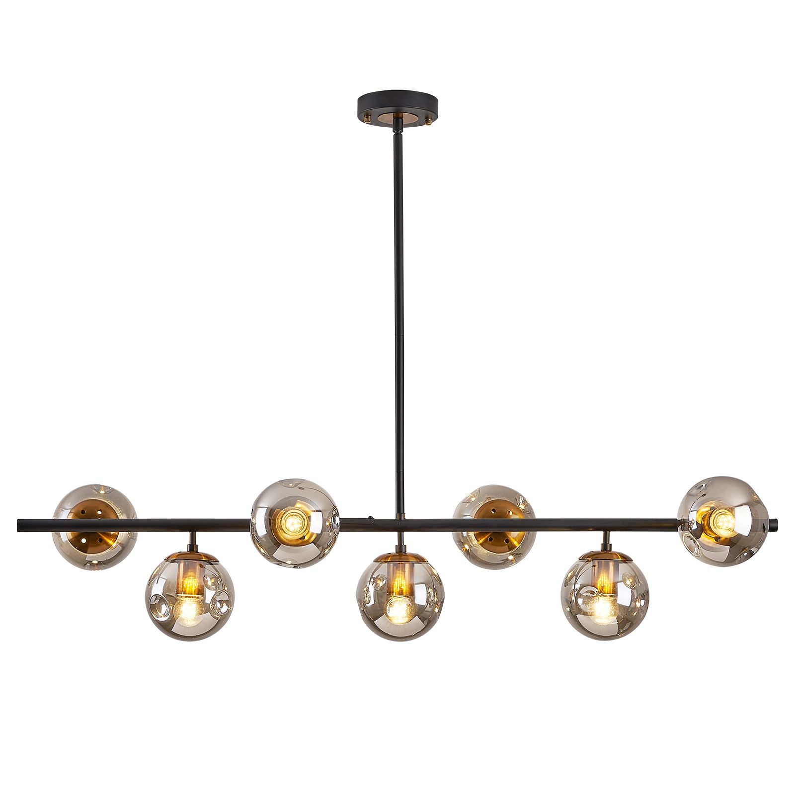 Modern linear chandeliers for dining room,7 Lights Glass Globe sputnik ceiling light fixture 41'' Mid Century black and gold cha