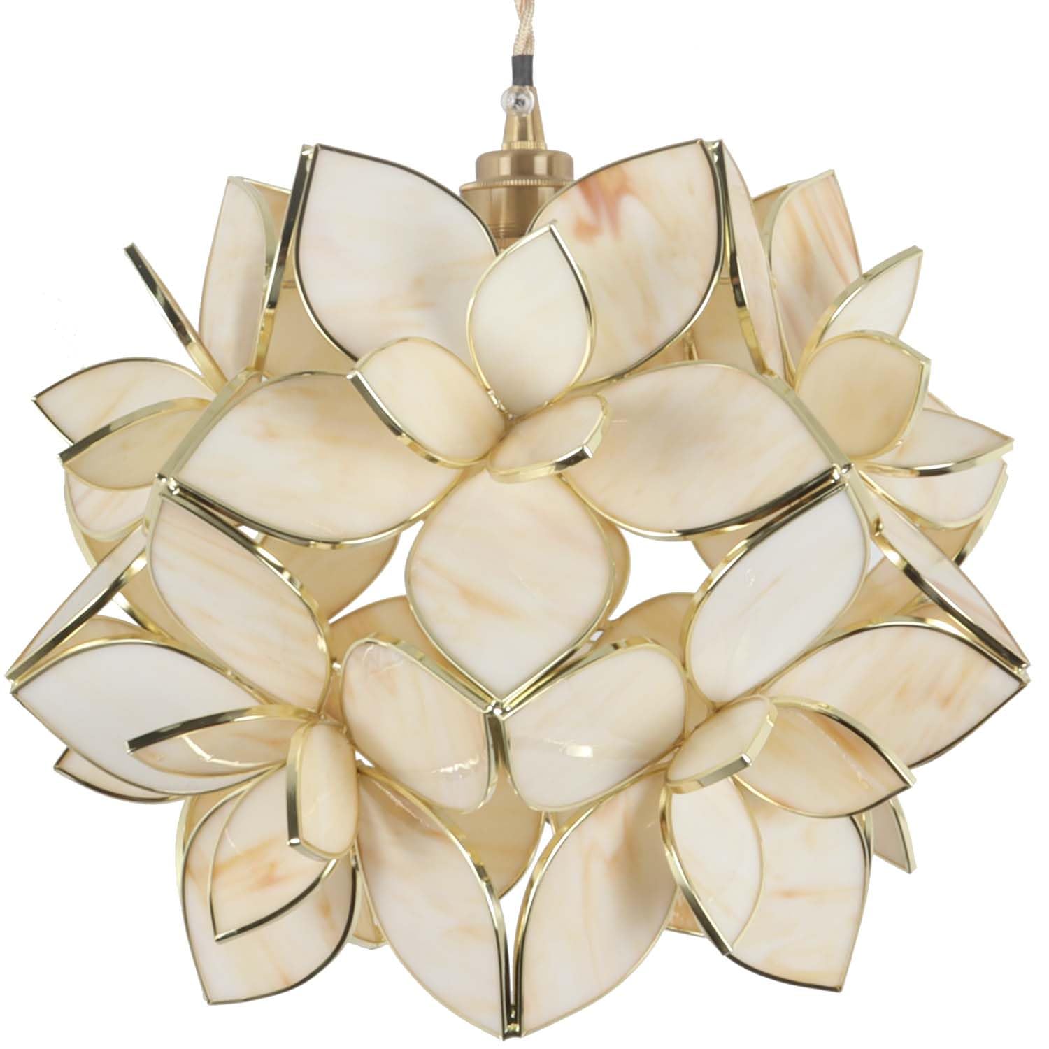 Bieye L11034 Petals Tiffany Style Stained Glass Ceiling Pendant Light for Home Decoration (Cream White, 12 Rose Lily)