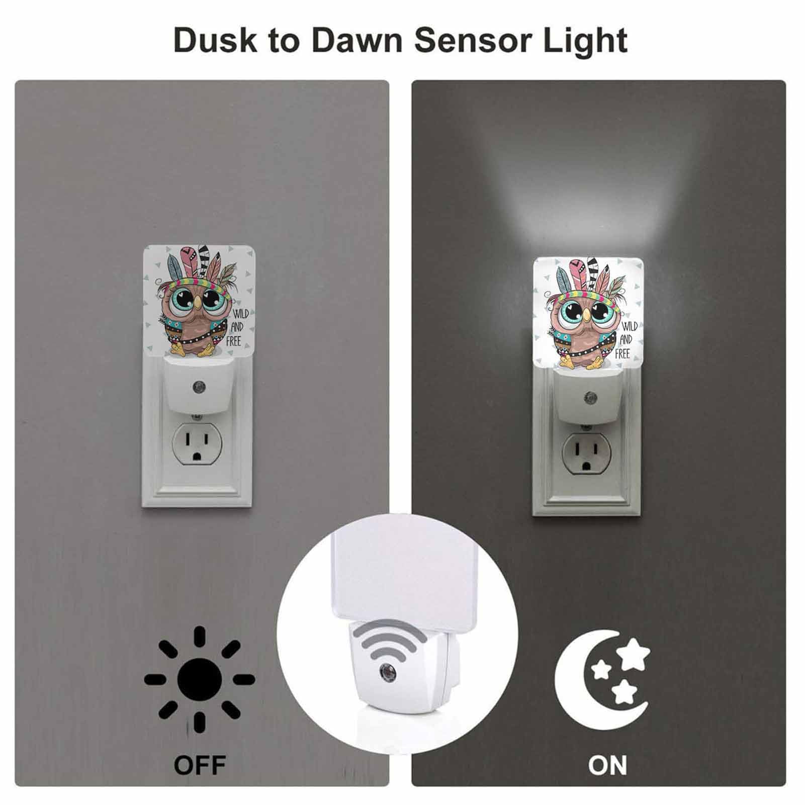 Chrobak LED Night Light, Cute Cartoon Tribal Owl, Energy Efficient, Dusk to Dawn Sensor, Plug-in, White