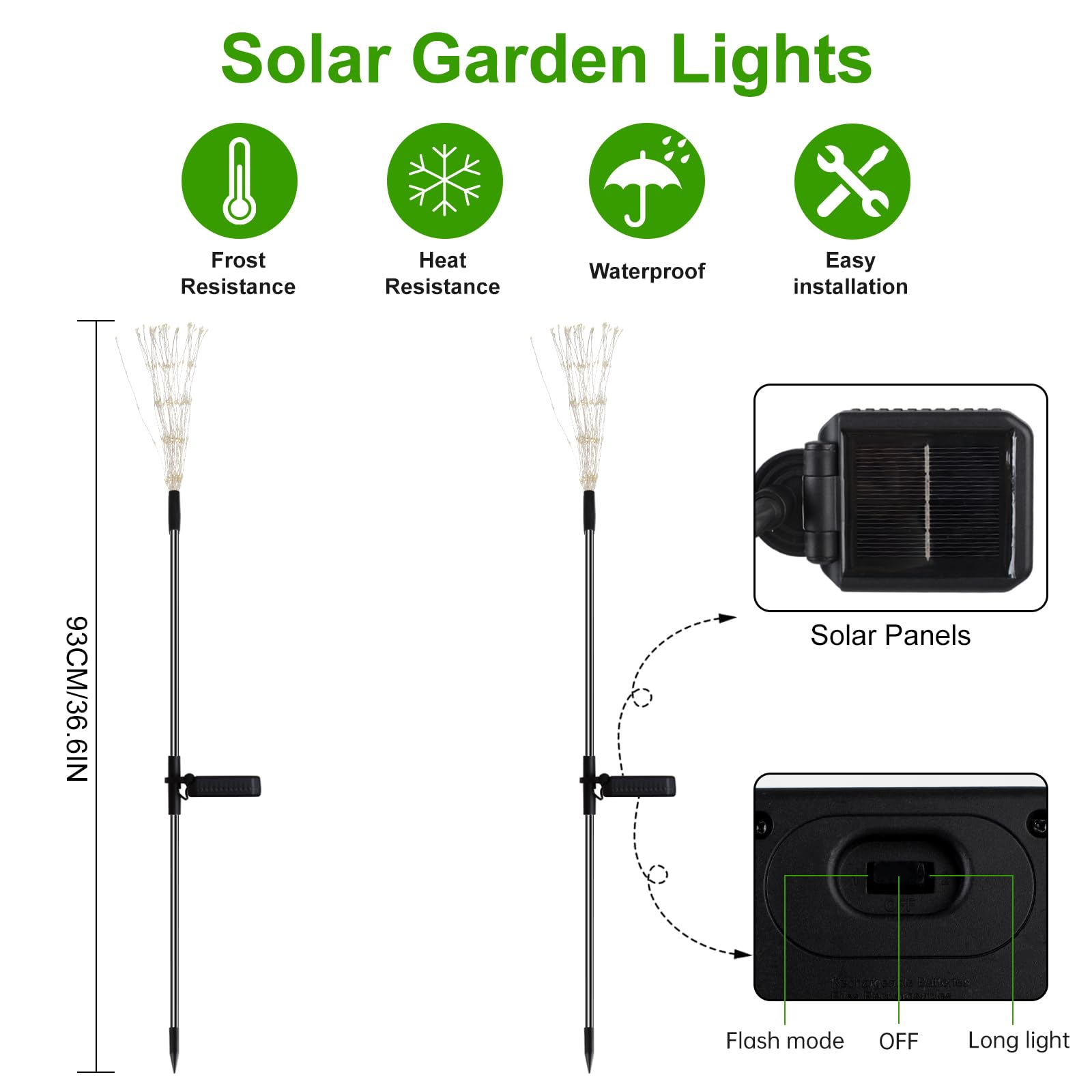 Pxbniuya 2 Pack Solar Firework Lights Outdoor, 175 Led Solar Garden Lights With 2 Modes, Waterproof Copper Wire Diy Decorative Lights, Solar Starburst Lights For Yard Wedding Patio(Warm White)