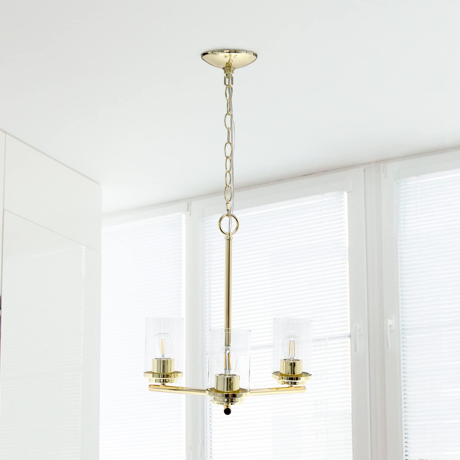 LALIA HOME 3-Light Pendant Chandelier, 15in Classic Clear Glass & Metal, Gold, Model LHP-3012, Ideal for Kitchen Island & Living Room