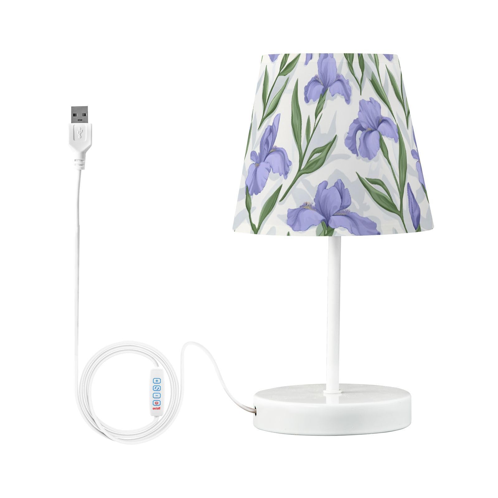 BOENLE Bedside Lamp Elegant Iris Flowers Table Lamp Bedroom LED Nightstand Desk Lamp Lampshade for Sleeping Living Room Dorm Off