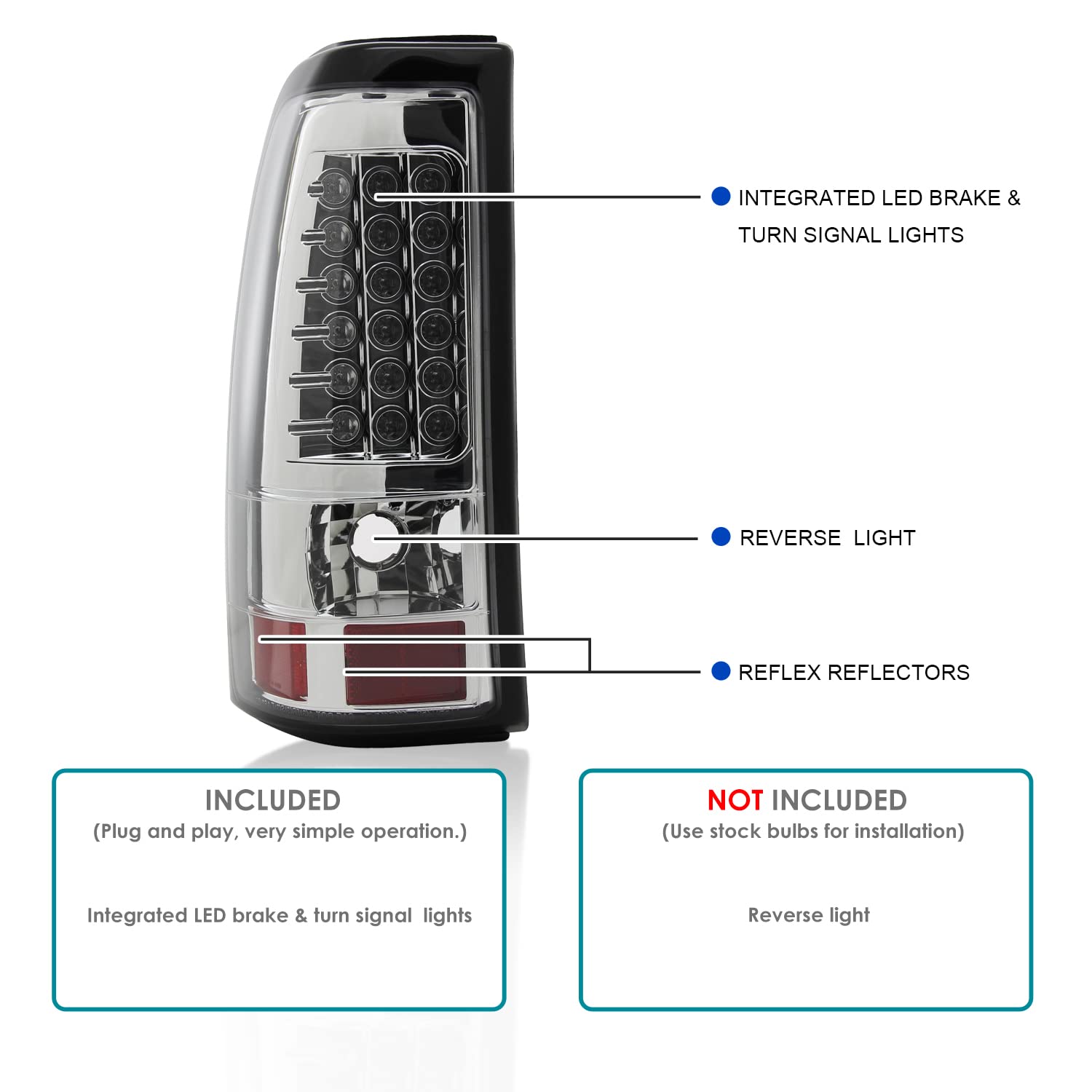 Spec-D Tuning Chrome Housing Clear Lens Led Tail Lights Compatible With 2003-2006 Chevy Silverado 1500/1500Hd/2500/2500Hd, 2004-2006 Chevy Silverado 3500, Left + Right Pair Assembly
