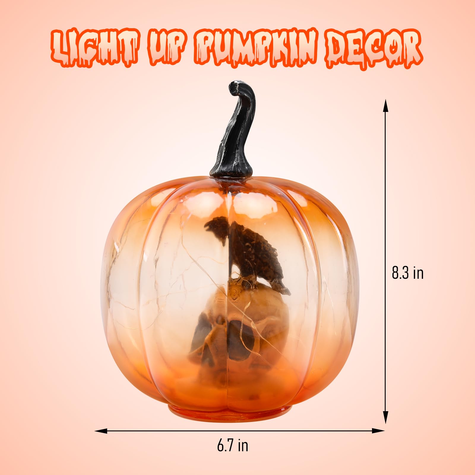 Afirst Halloween Decorations Indoor Lighted Halloween Fall Pumpkins Illuminated Glass Pumpkin With Skull Crow For Thanksgiving Fireplace Tabletop Party Home Bedroom Decor Gift