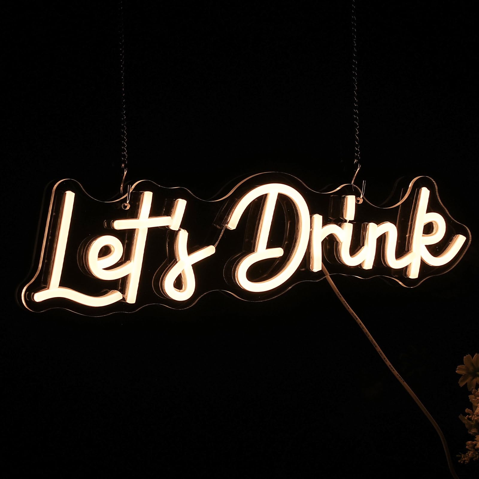 Noasktt Neon Sign - Lets Drink Wall Decor, Warm White LED, USB Powered, 16.5x4.7in, Acrylic