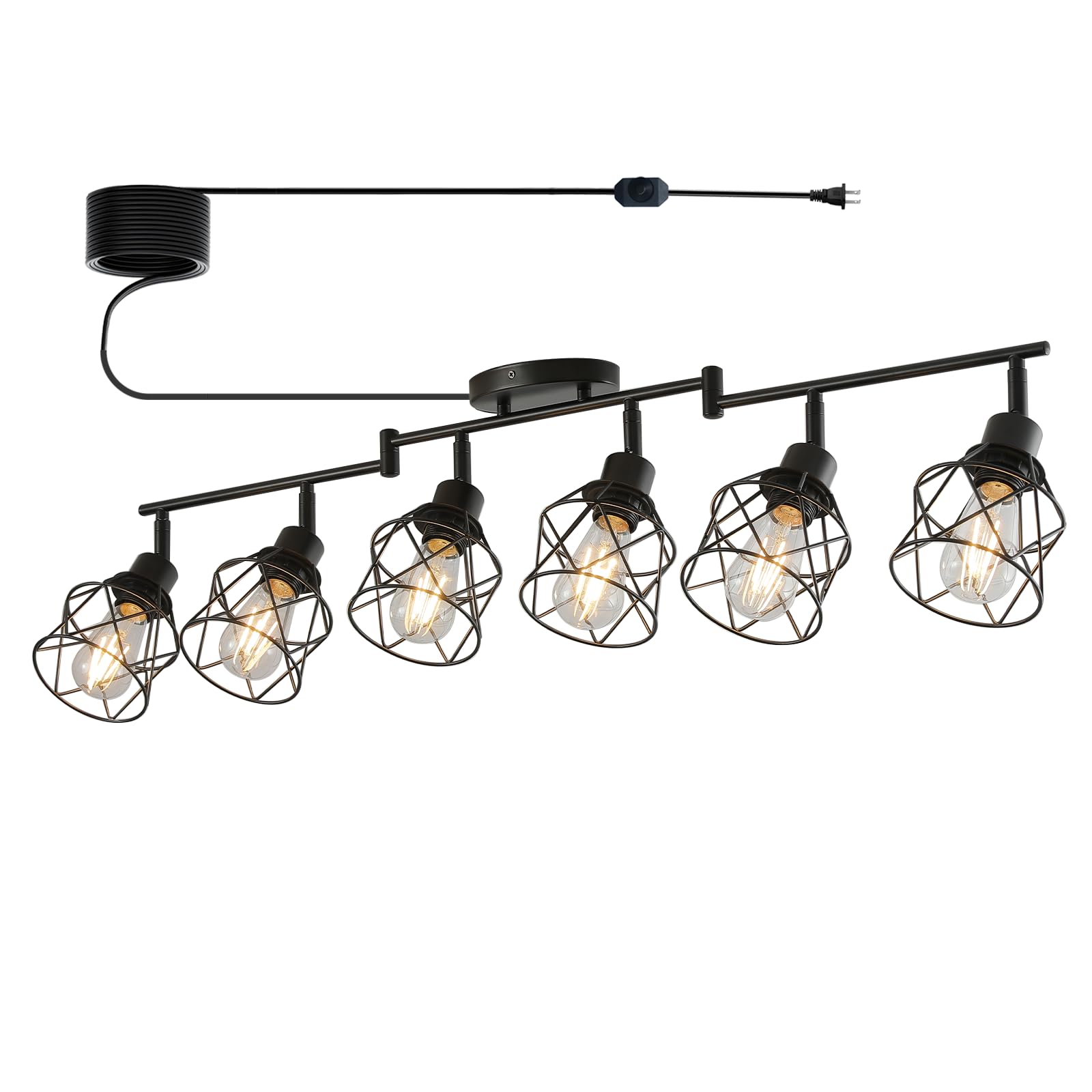 Vivihobb Dimmable 6 Light Plug In Ceiling Light Black Plug In Track Lighting Kit With 16.5 Cord Flexibly Rotatable Light Head Modern Industrial Farmhouse Style(Bulbs Not Included)