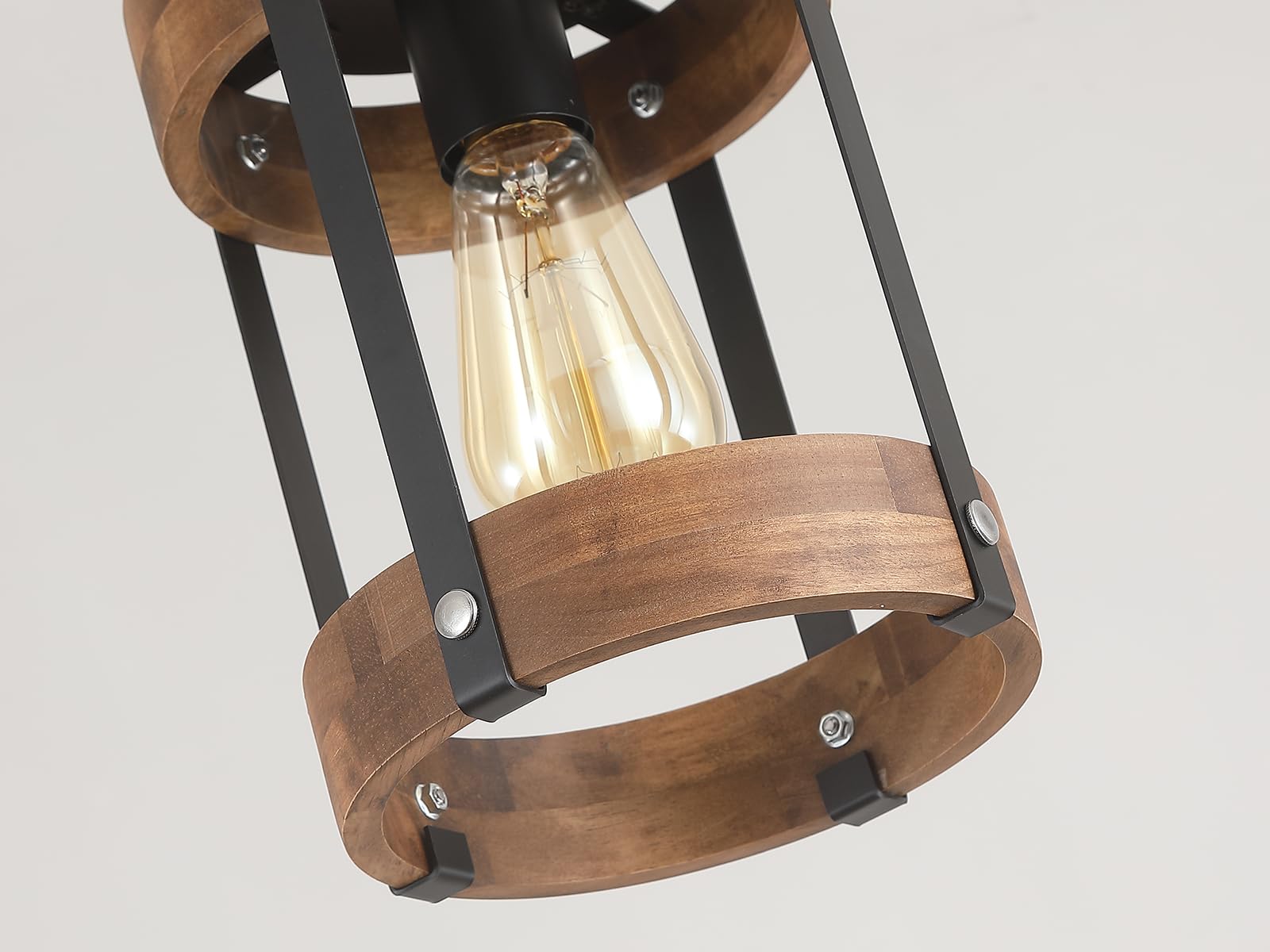RKUCSR Rustic Farmhouse Wood Pendant Light Fixture, Small, Black, Model 6711-1, Adjustable Chain, Ideal for Kitchen Island and Hallway
