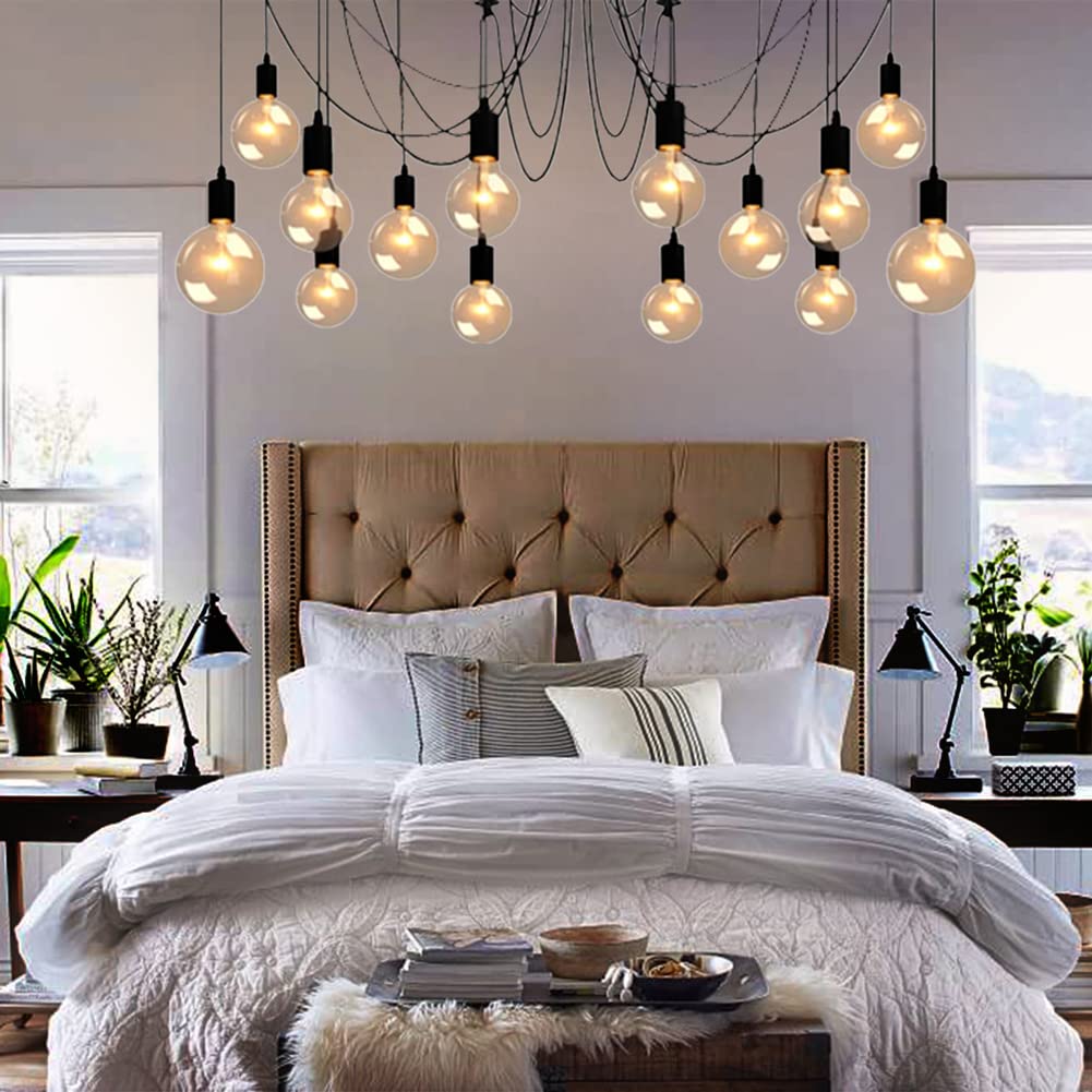 Fuloon Vintage Edison Spider Lamp Pendant Chandelier, 14 Heads, Metal, Black, DW68, Remote Control, 200cm Cable