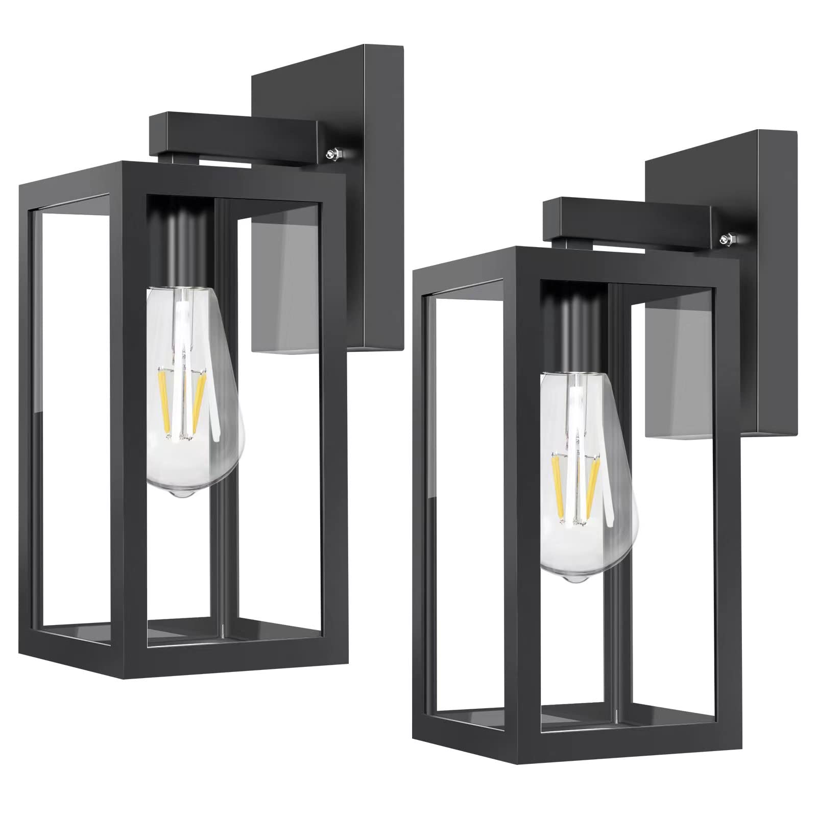 Huadeec Outdoor Wall Lantern,Exterior Waterproof Wall Sconce Light Fixture With E26 Base Socket,Anti-Rust Matte Black Finish And Clear Glass Shade Wall Lamp For Porch, Pack Of 2