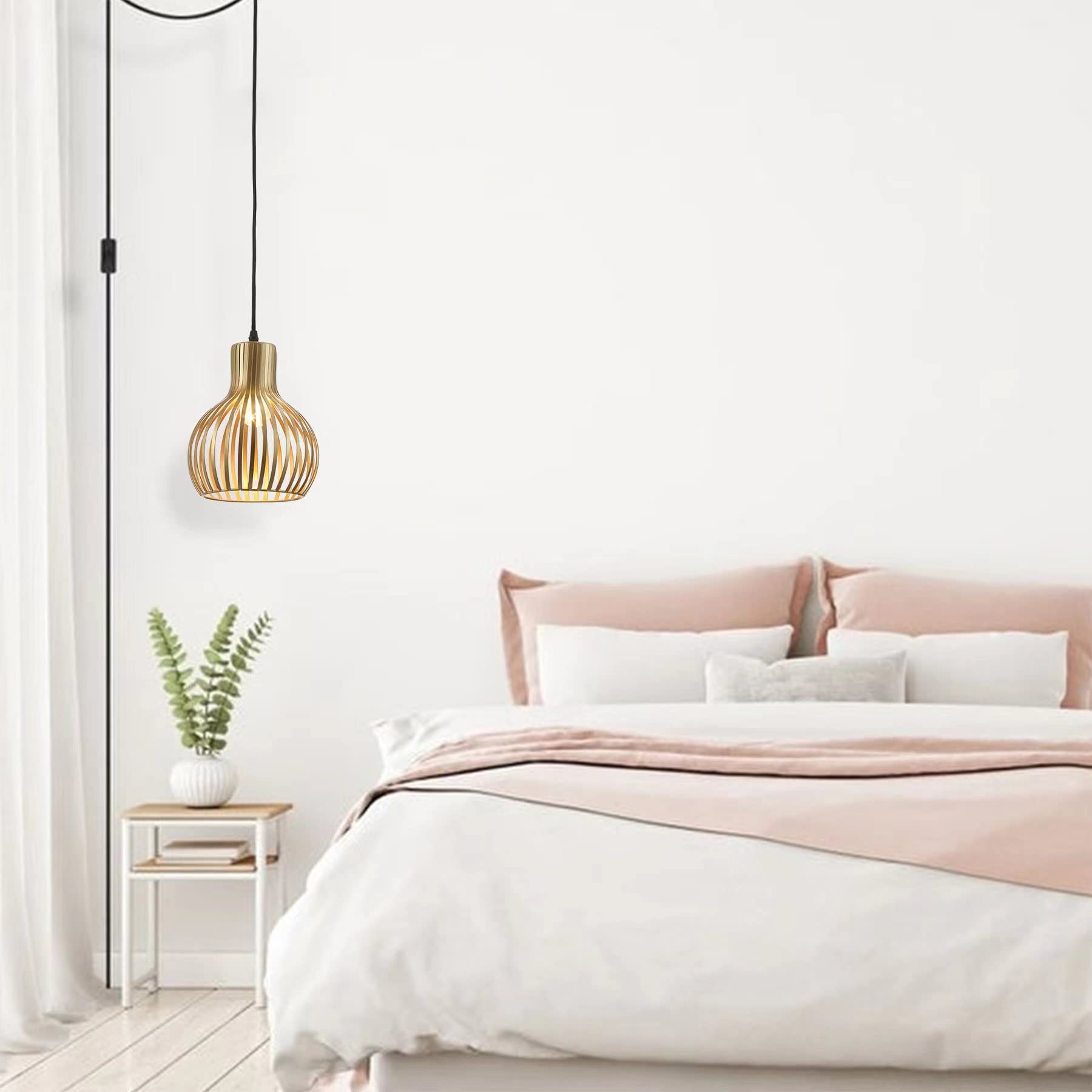 Riomasee Industrial Wire Cage Plug In Pendant Lighting Metal Hanging Light Fixture With 14.27 Ft Hanging Cord And On/Off Switch