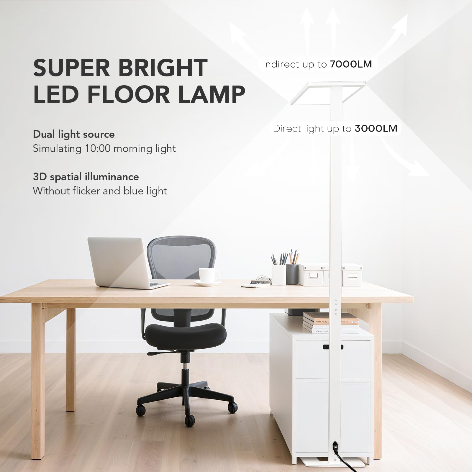 120W LED Floor Lamp, 10000LM Super Bright Standing Lamp, Eye-Care Floor Reading Light, 76.8 Large Lamp for Office, Living Room,