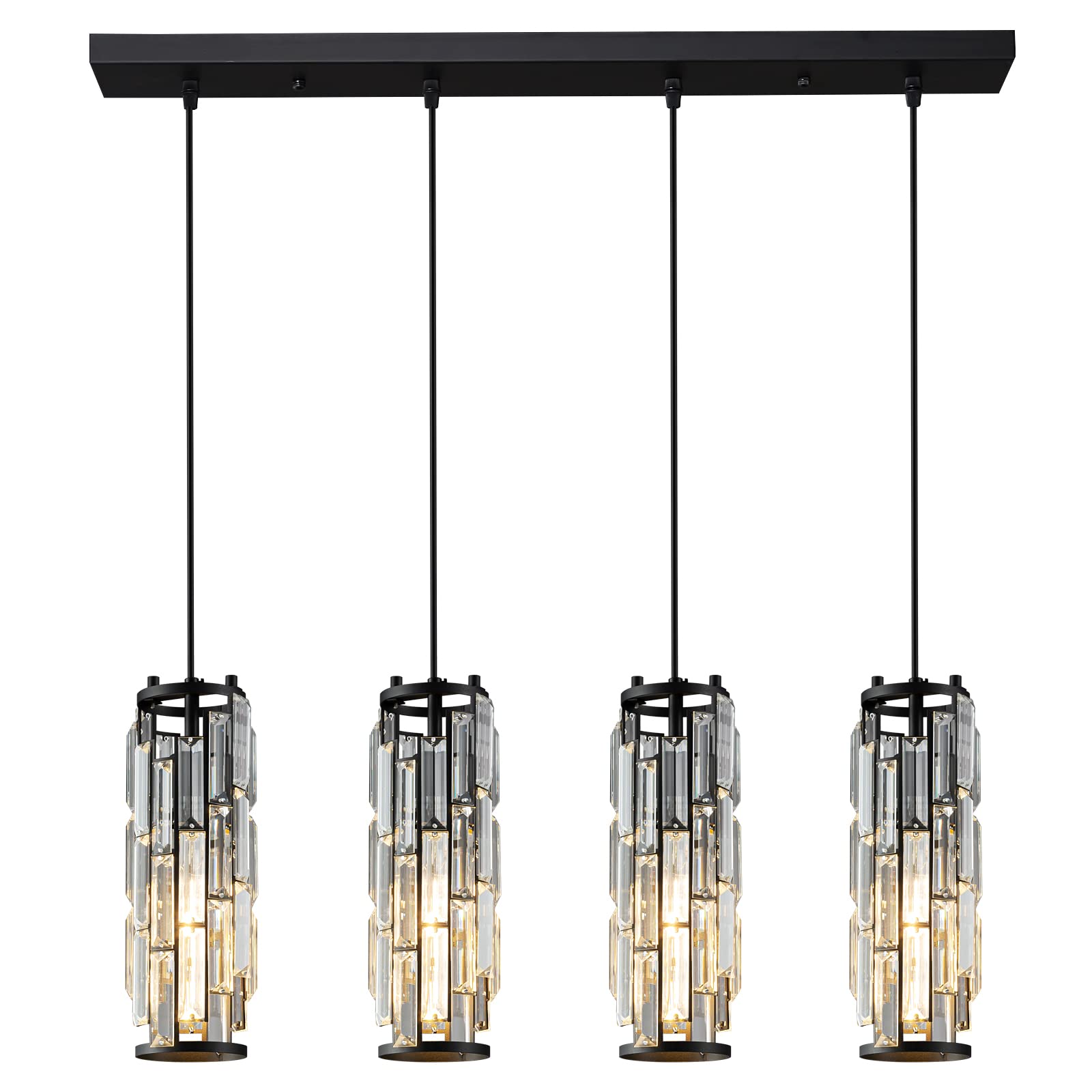 Lmqnine 4-Light Black Pendant Lighting, Modern Mini Crystal Chandelier For Kitchen & Dining Room